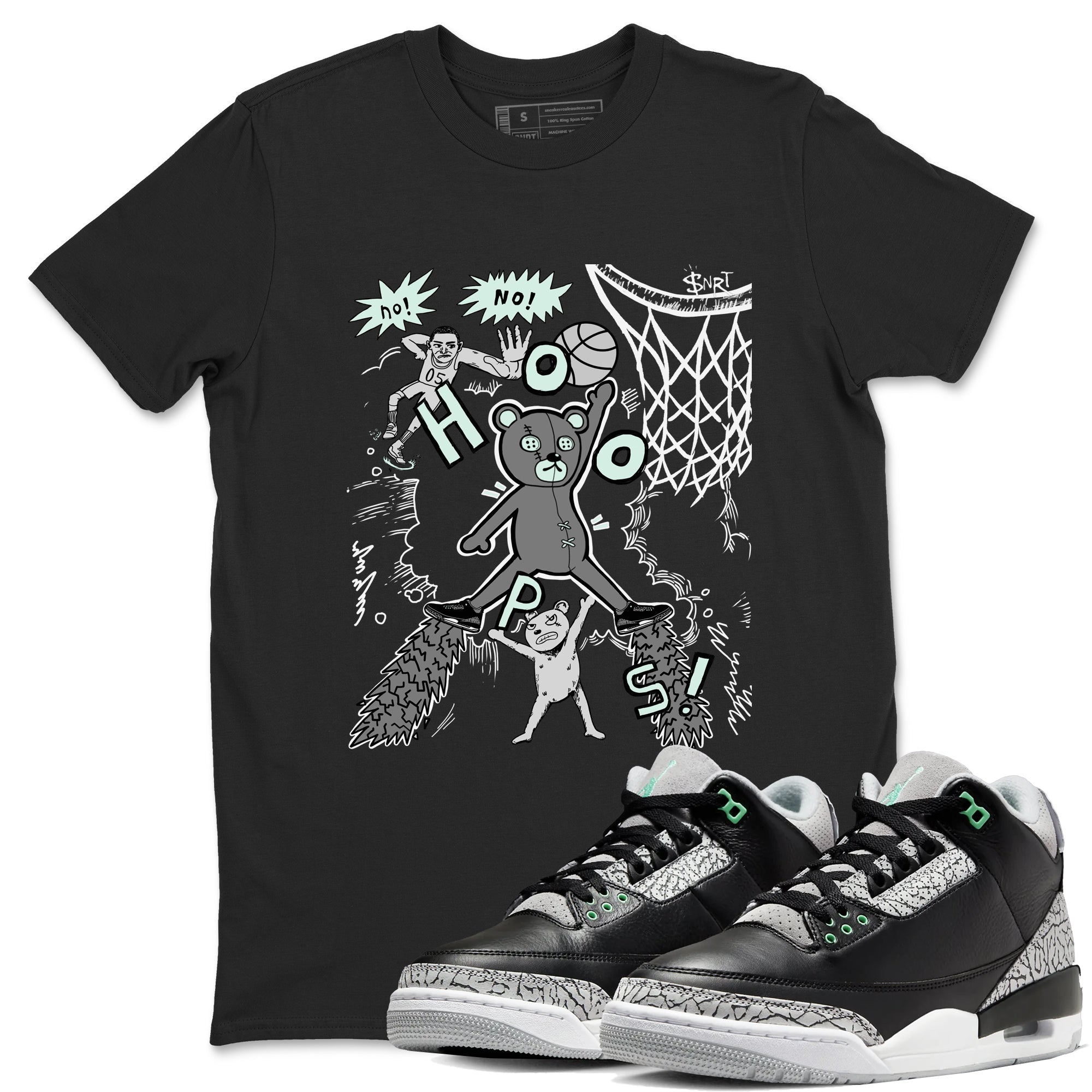 3s Green Glow shirt to match jordans Stop The Bear sneaker tees Air Jordan 3 Retro Green Glow Drip Gear Zone unisex cotton Black 1 crew neck shirt