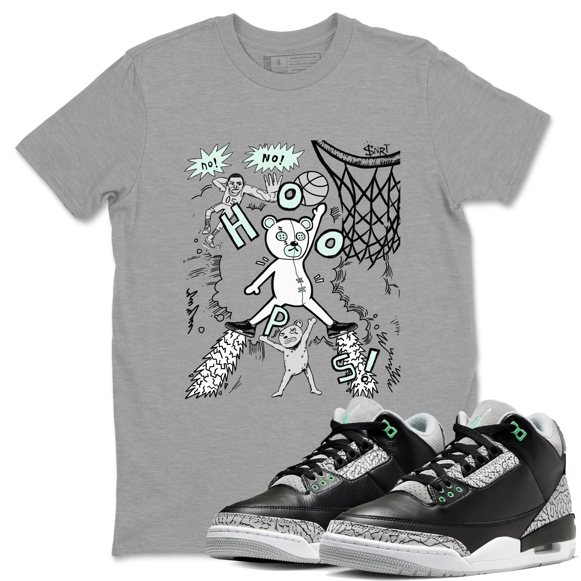 3s Green Glow shirt to match jordans Stop The Bear sneaker tees Air Jordan 3 Retro Green Glow Drip Gear Zone unisex cotton Heather Grey 1 crew neck shirt
