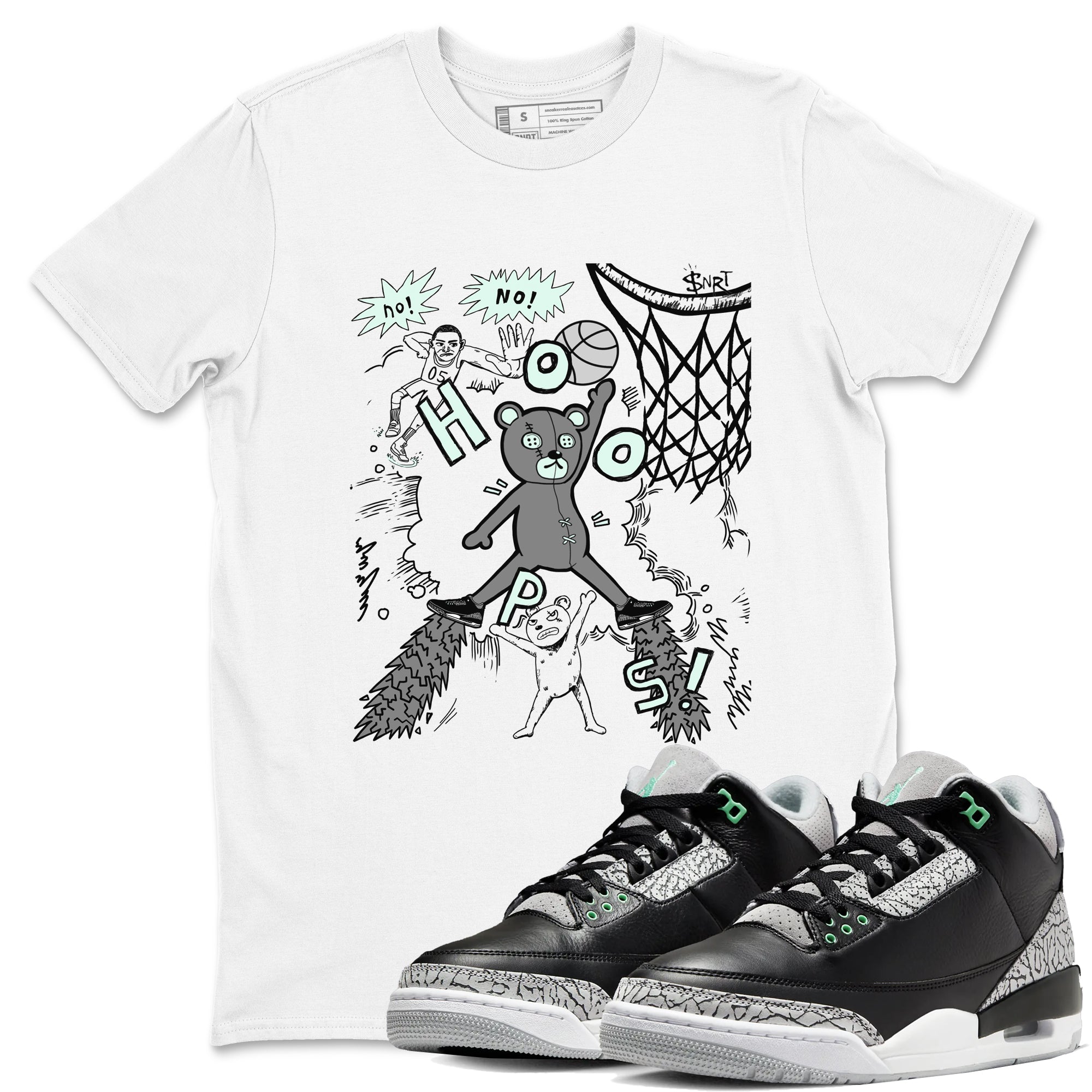 3s Green Glow shirt to match jordans Stop The Bear sneaker tees Air Jordan 3 Retro Green Glow Drip Gear Zone unisex cotton White 1 crew neck shirt