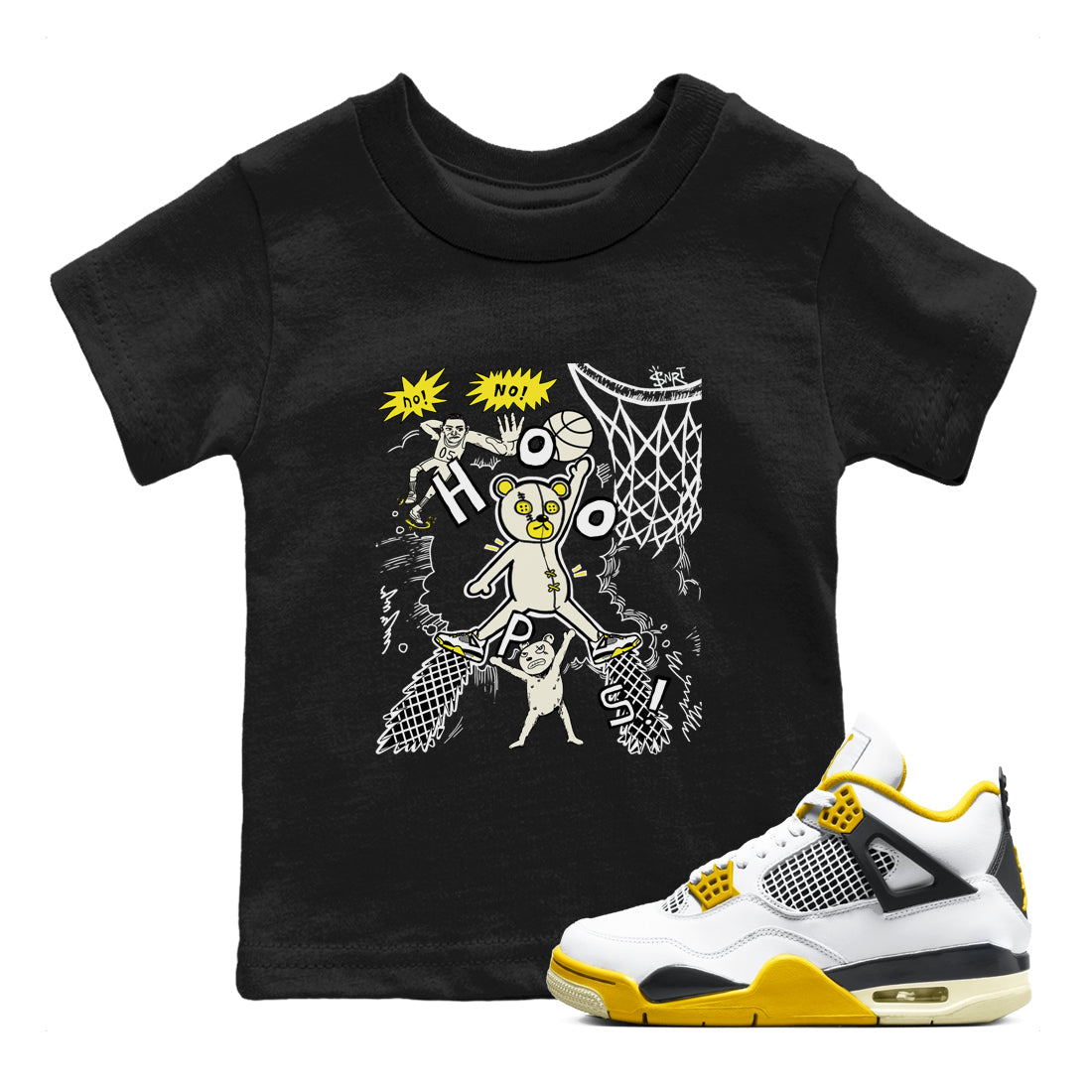 4s Vivid Sulfur shirt to match jordans Stop The Bear sneaker tees Air Jordan 4 Retro Vivid Sulfur Drip Gear Zone baby toddler Black 1 cotton Shirt