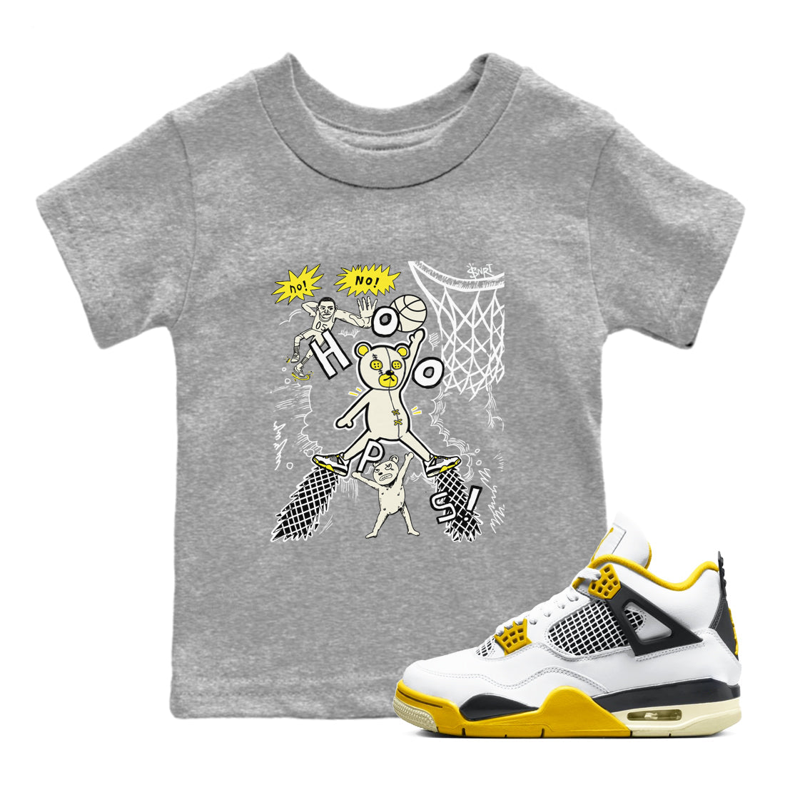 4s Vivid Sulfur shirt to match jordans Stop The Bear sneaker tees Air Jordan 4 Retro Vivid Sulfur Drip Gear Zone baby toddler Heather Grey 1 cotton Shirt