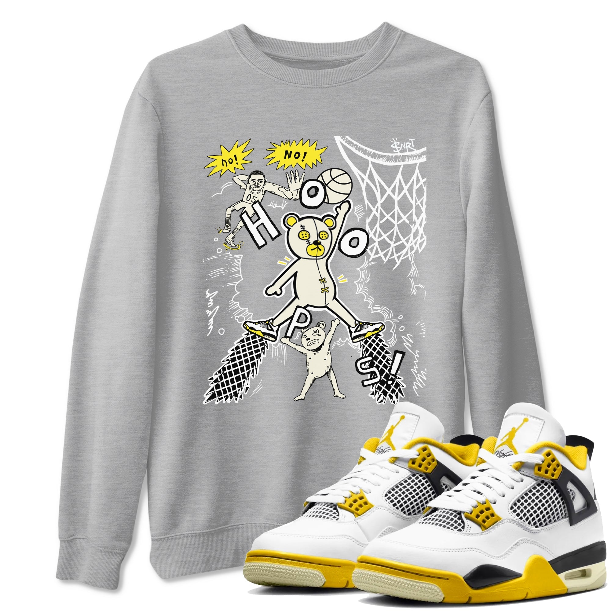 4s Vivid Sulfur shirt to match jordans Stop The Bear sneaker tees Air Jordan 4 Retro Vivid Sulfur Drip Gear Zone unisex cotton Heather Grey 1 crew neck shirt
