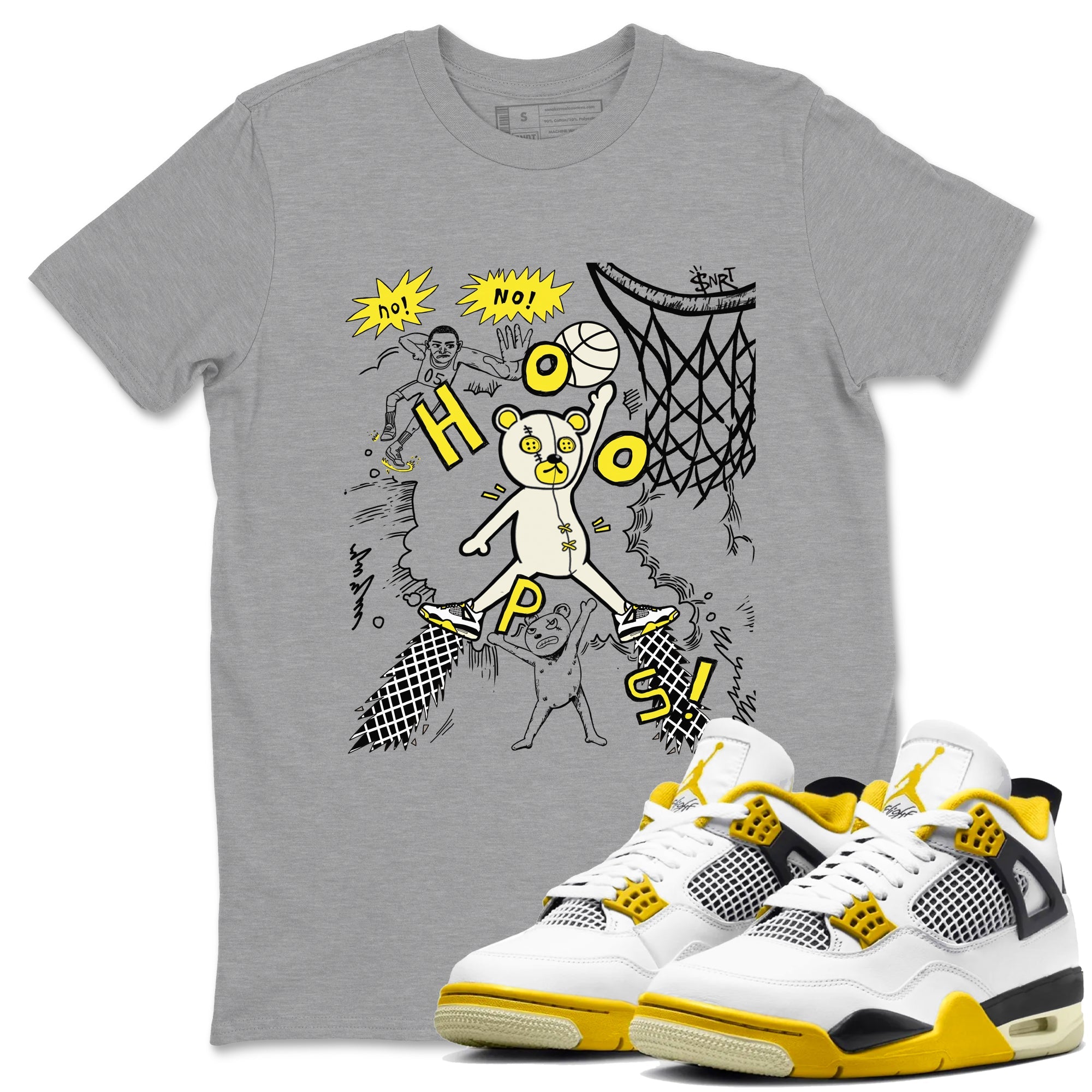 4s Vivid Sulfur shirt to match jordans Stop The Bear sneaker tees Air Jordan 4 Retro Vivid Sulfur Drip Gear Zone unisex cotton Heather Grey 1 crew neck shirt