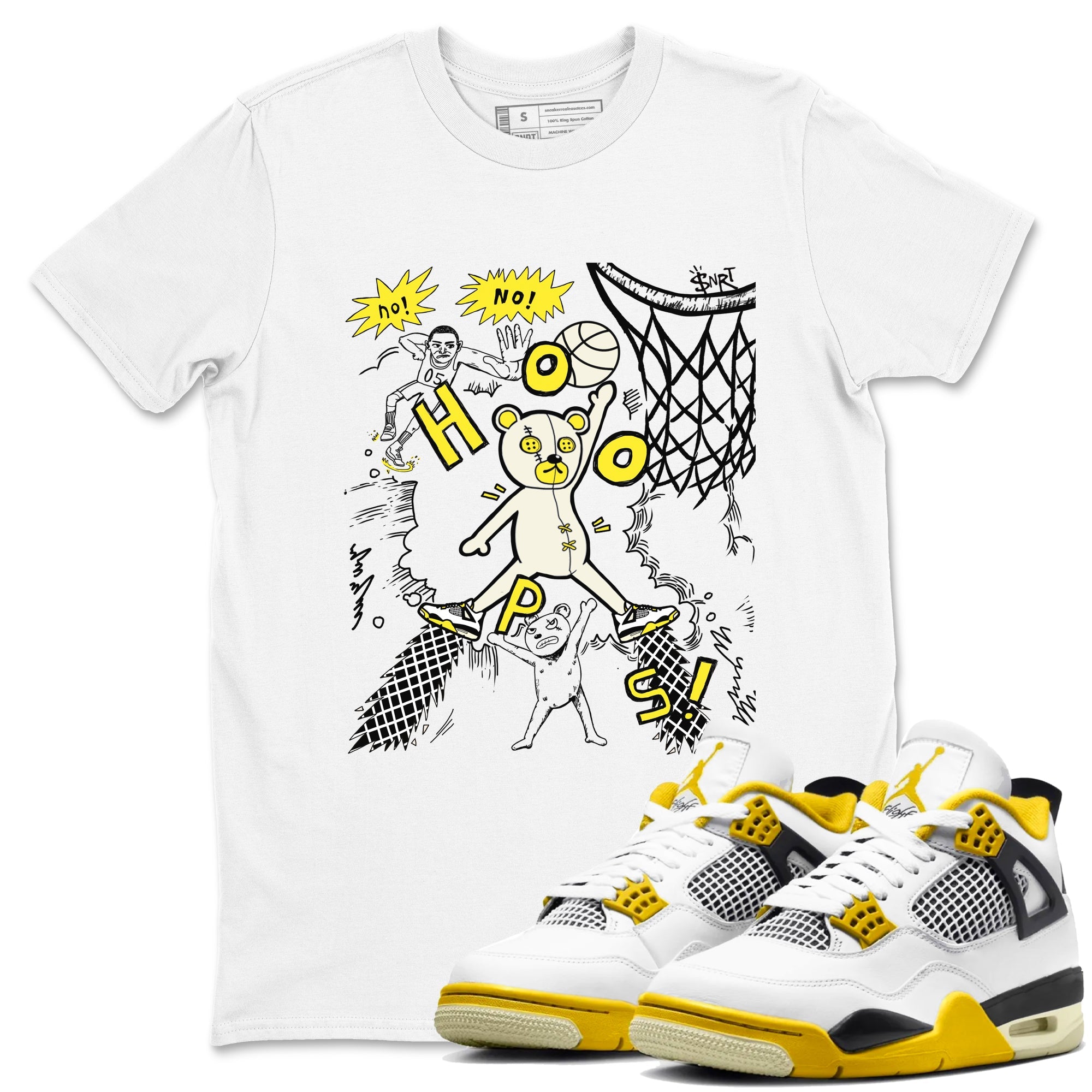 4s Vivid Sulfur shirt to match jordans Stop The Bear sneaker tees Air Jordan 4 Retro Vivid Sulfur Drip Gear Zone unisex cotton White 1 crew neck shirt