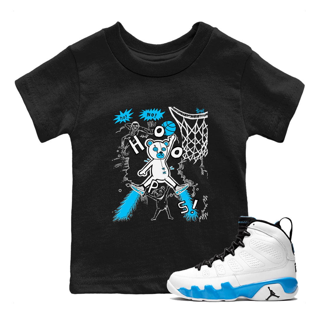 9s Powder Blue shirt to match jordans Stop The Bear sneaker tees Air Jordan 9 Powder Blue Drip Gear Zone baby toddler Black 1 cotton Shirt
