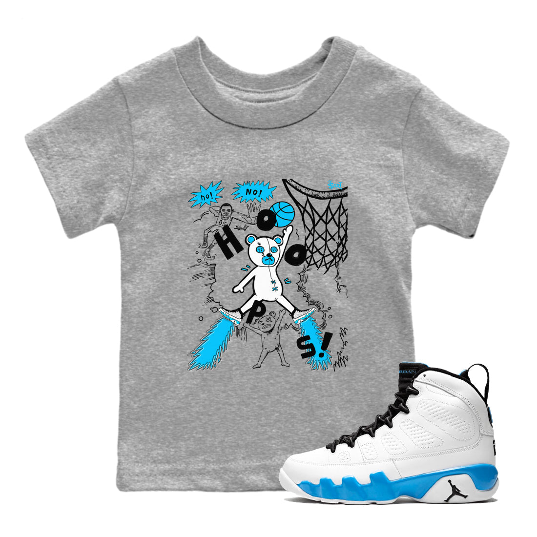 9s Powder Blue shirt to match jordans Stop The Bear sneaker tees Air Jordan 9 Powder Blue Drip Gear Zone baby toddler Heather Grey 1 cotton Shirt