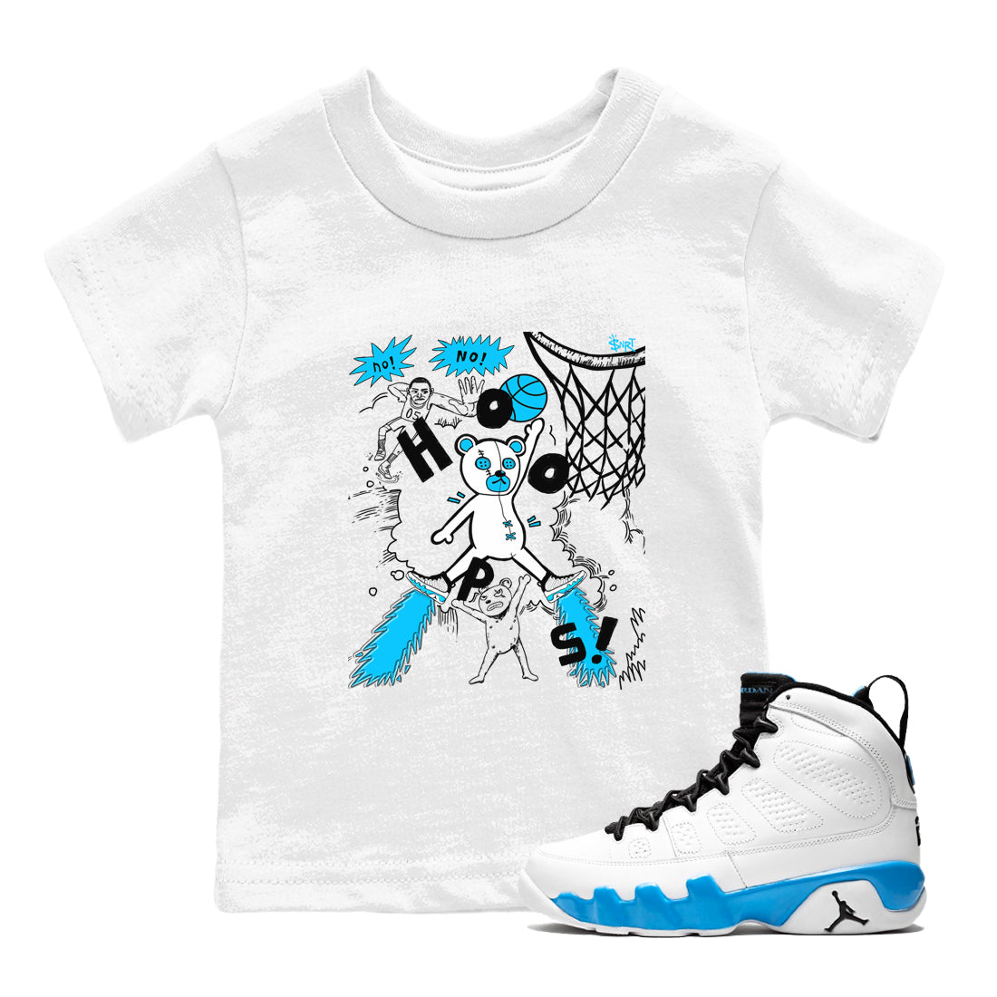 9s Powder Blue shirt to match jordans Stop The Bear sneaker tees Air Jordan 9 Powder Blue Drip Gear Zone baby toddler White 1 cotton Shirt