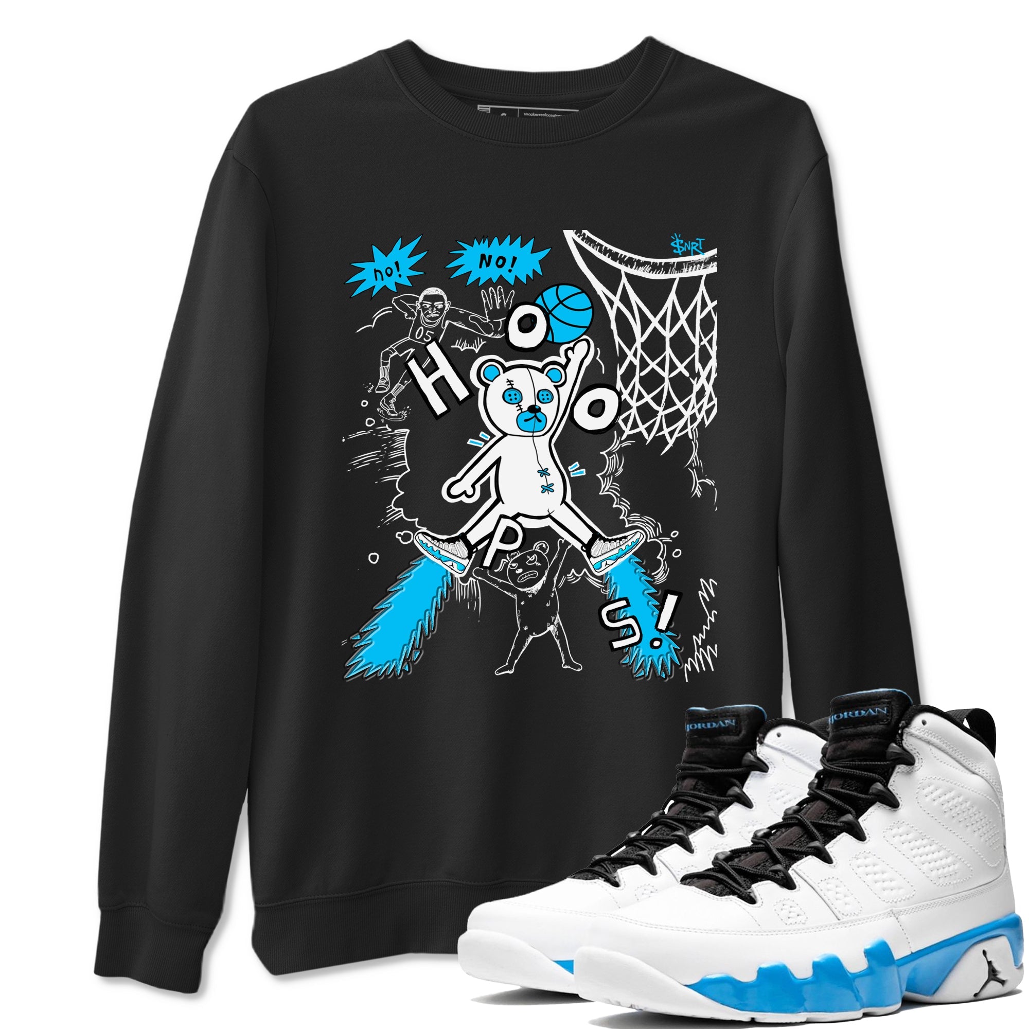 9s Powder Blue shirt to match jordans Stop The Bear sneaker tees Air Jordan 9 Powder Blue Drip Gear Zone unisex cotton Black 1 crew neck shirt