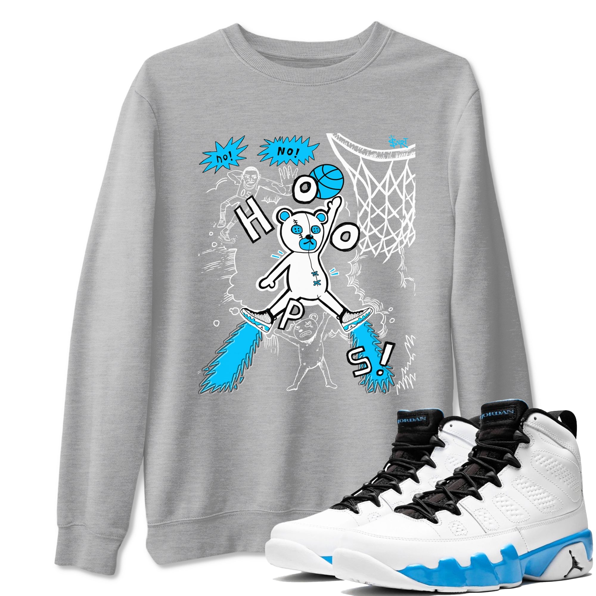 9s Powder Blue shirt to match jordans Stop The Bear sneaker tees Air Jordan 9 Powder Blue Drip Gear Zone unisex cotton Heather Grey 1 crew neck shirt