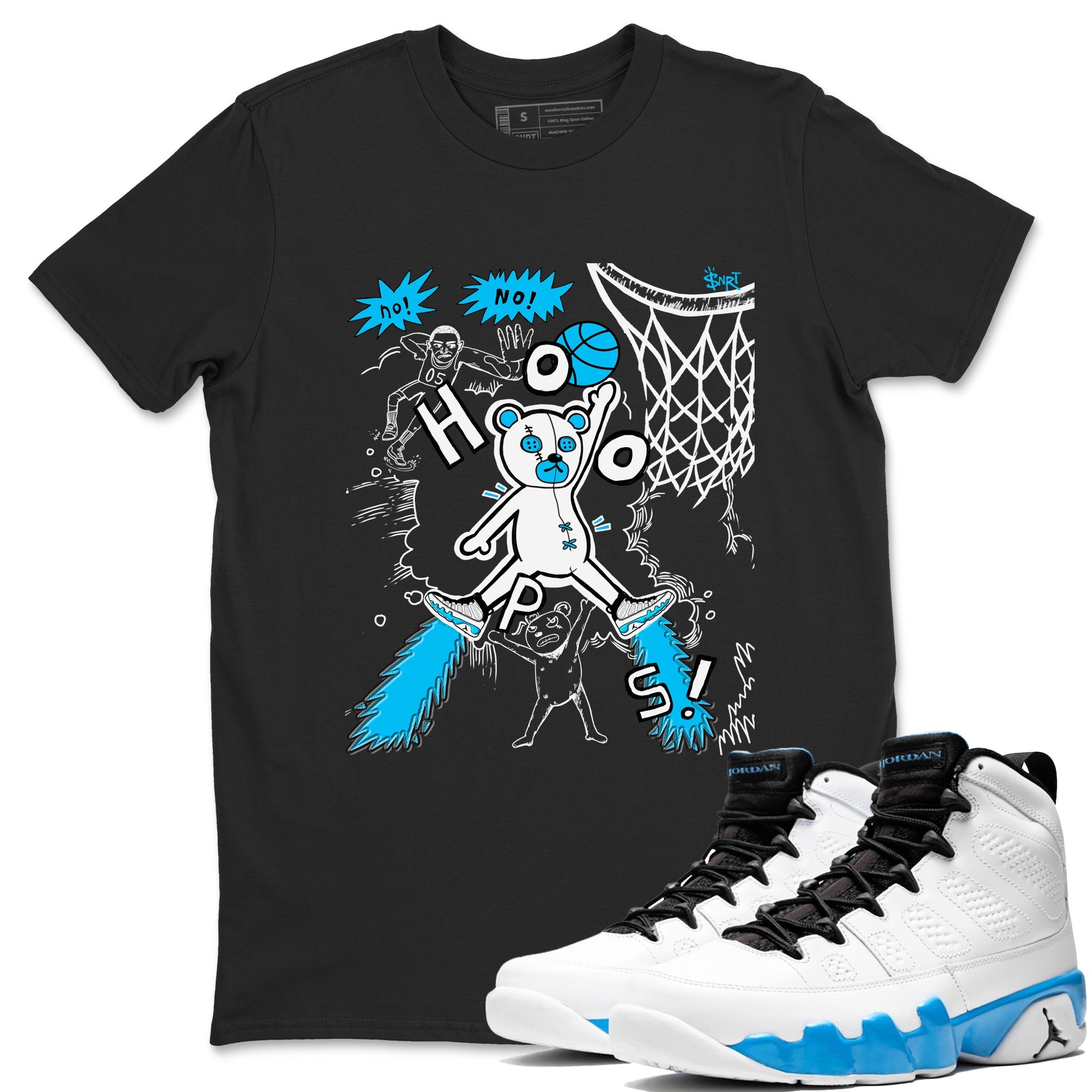 9s Powder Blue shirt to match jordans Stop The Bear sneaker tees Air Jordan 9 Powder Blue Drip Gear Zone unisex cotton Black 1 crew neck shirt