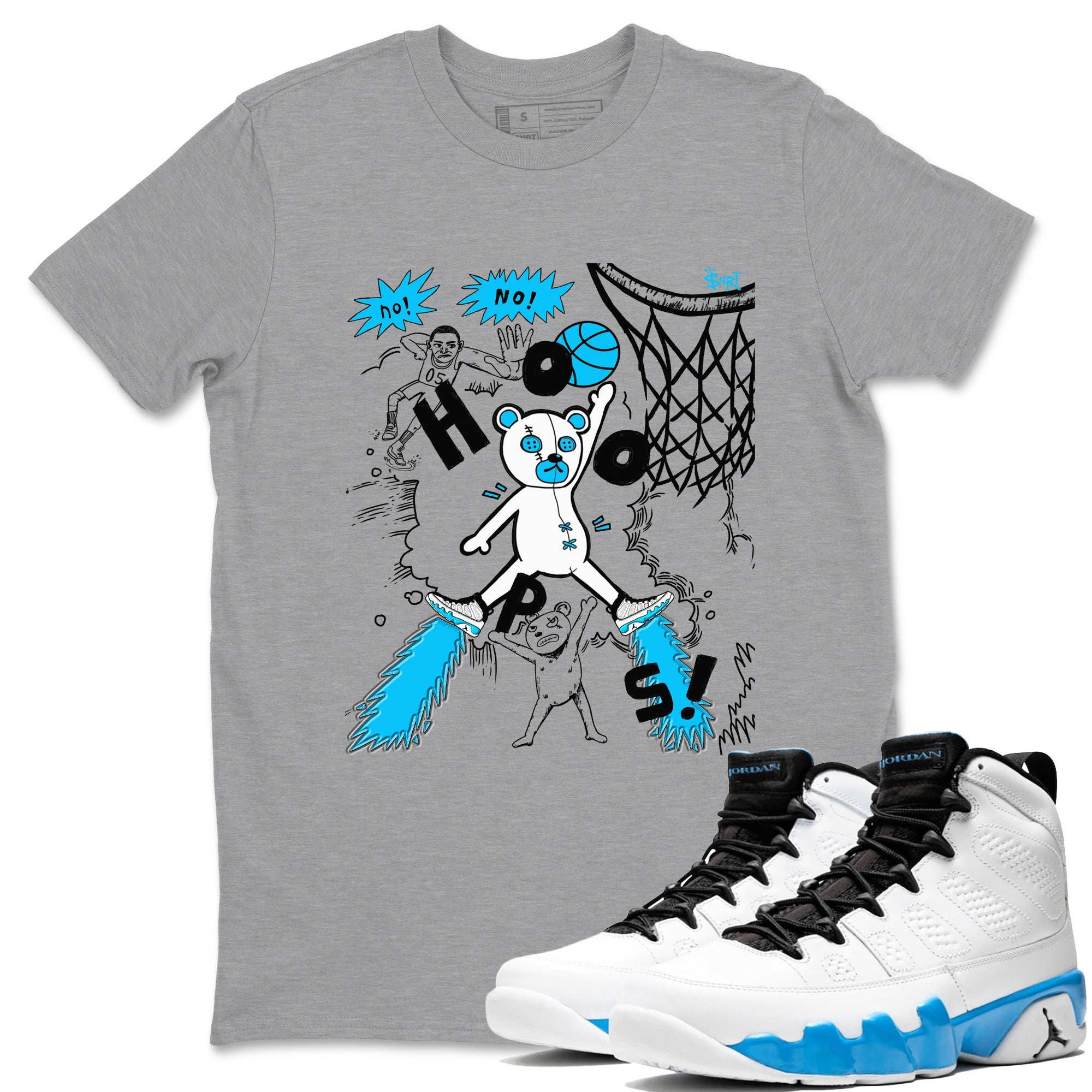 9s Powder Blue shirt to match jordans Stop The Bear sneaker tees Air Jordan 9 Powder Blue Drip Gear Zone unisex cotton Heather Grey 1 crew neck shirt
