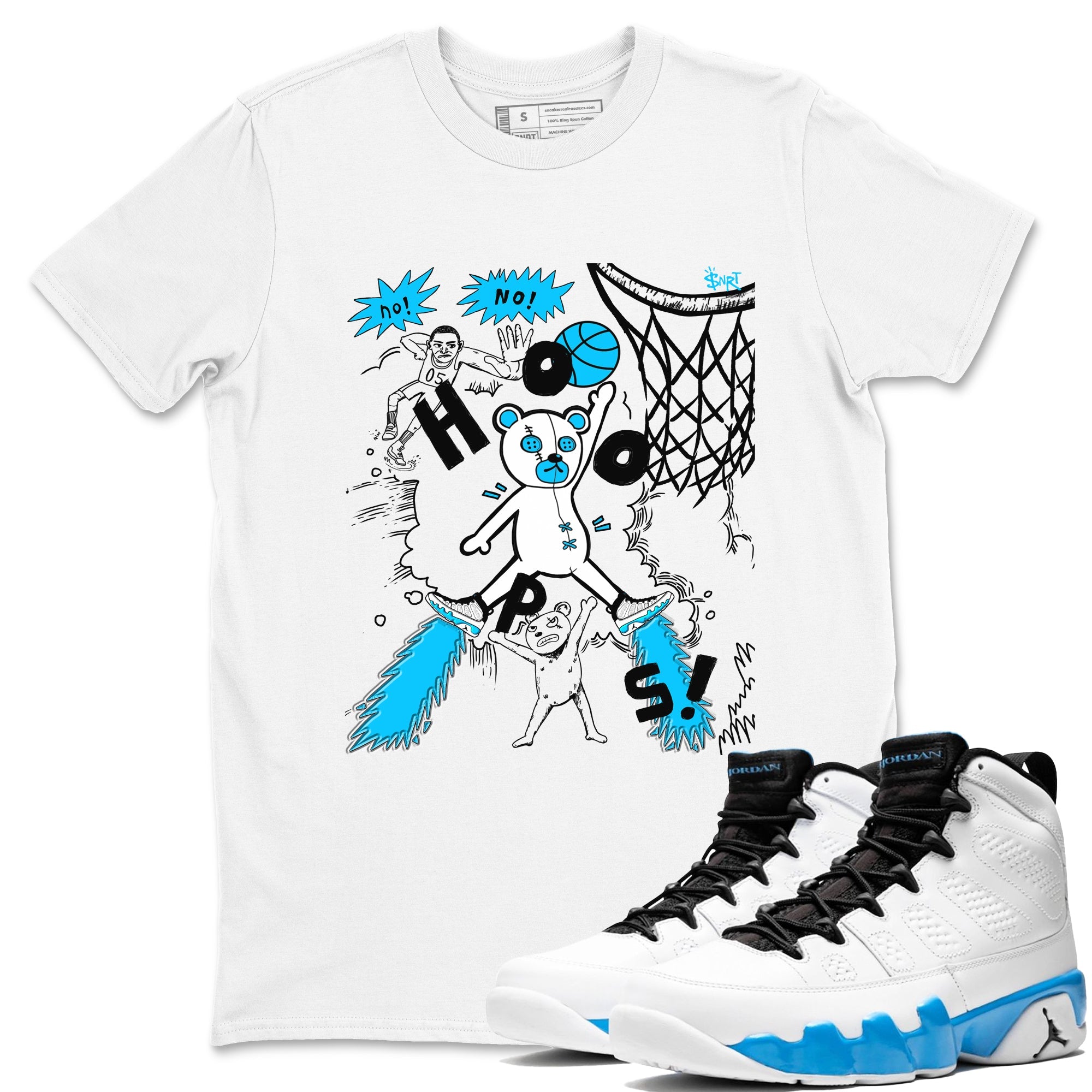 9s Powder Blue shirt to match jordans Stop The Bear sneaker tees Air Jordan 9 Powder Blue Drip Gear Zone unisex cotton White 1 crew neck shirt