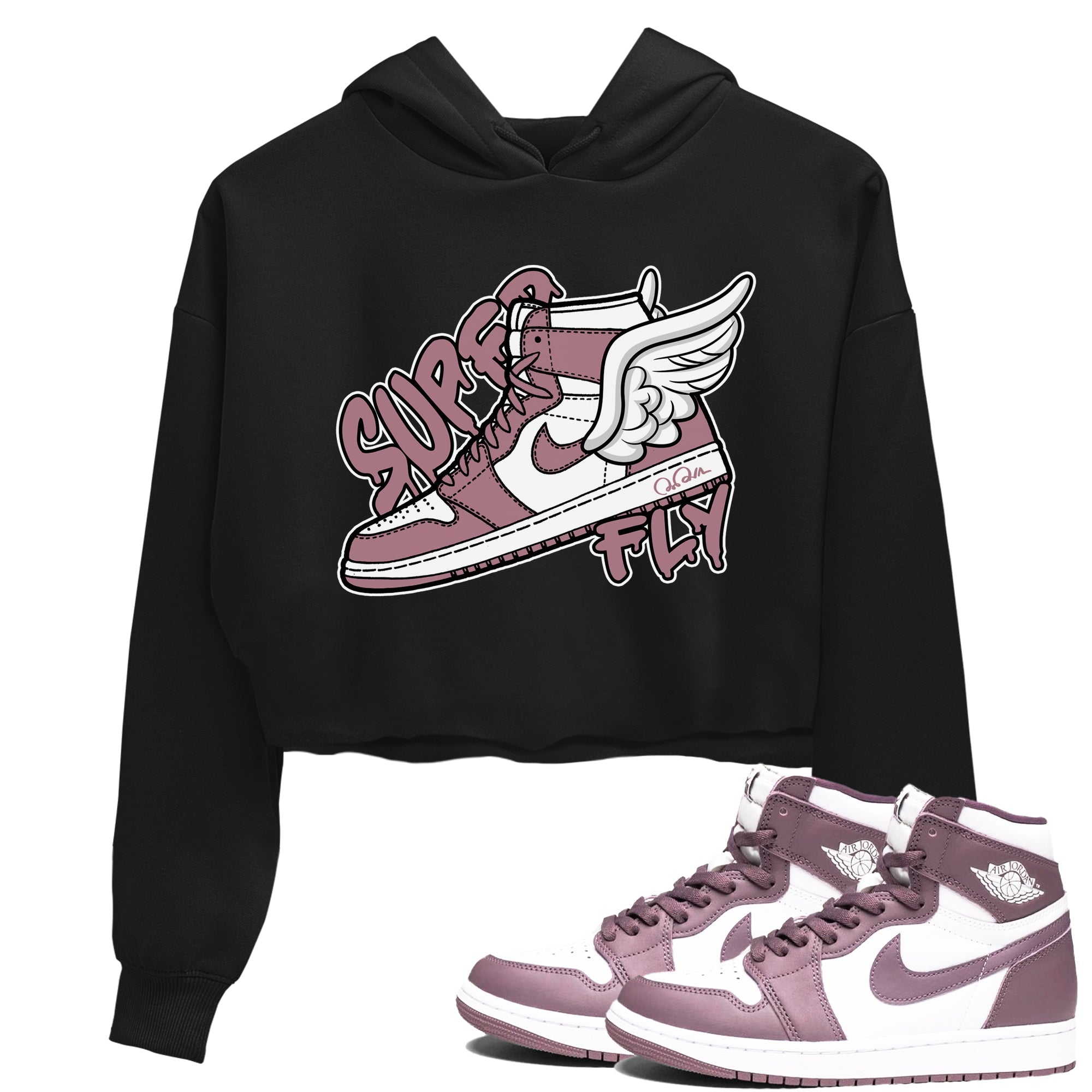 Air Jordan 1 Mauve shirt to match jordans Super Fly crew neck streetwear t-shirt AJ1Mauve Drip Gear Zone Black 1 Crop Sneaker Matching Tee