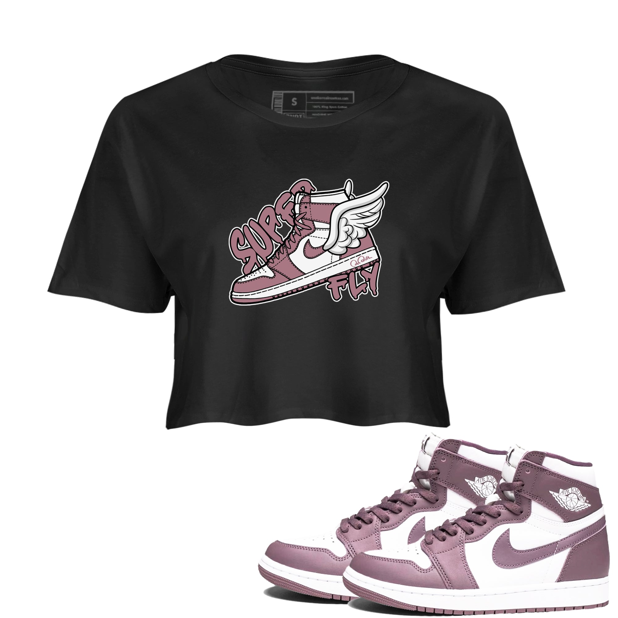 Air Jordan 1 Mauve shirt to match jordans Super Fly crew neck streetwear t-shirt AJ1Mauve Drip Gear Zone Black 1 Crop Sneaker Matching Tee