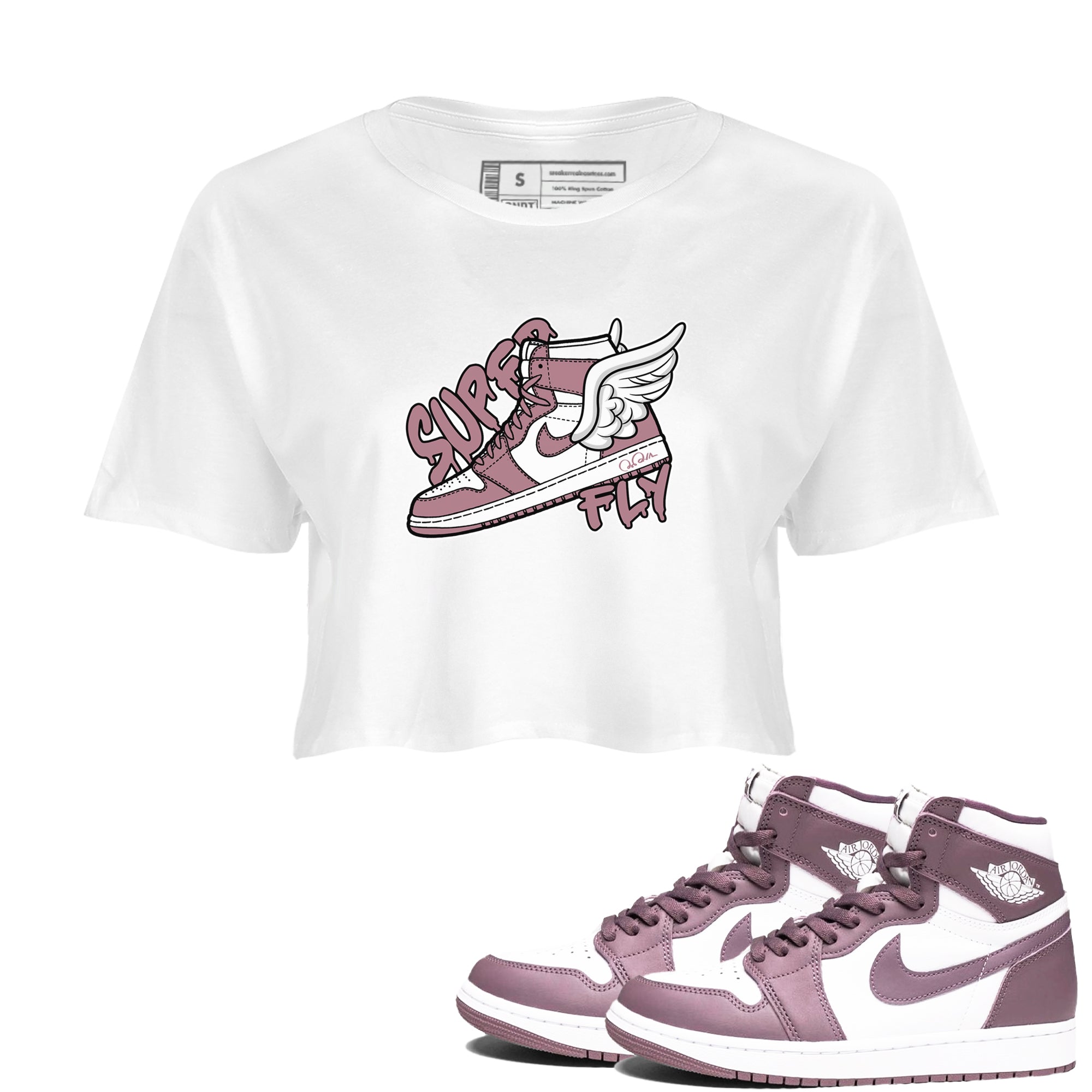 Air Jordan 1 Mauve shirt to match jordans Super Fly crew neck streetwear t-shirt AJ1Mauve Drip Gear Zone White 1 Crop Sneaker Matching Tee