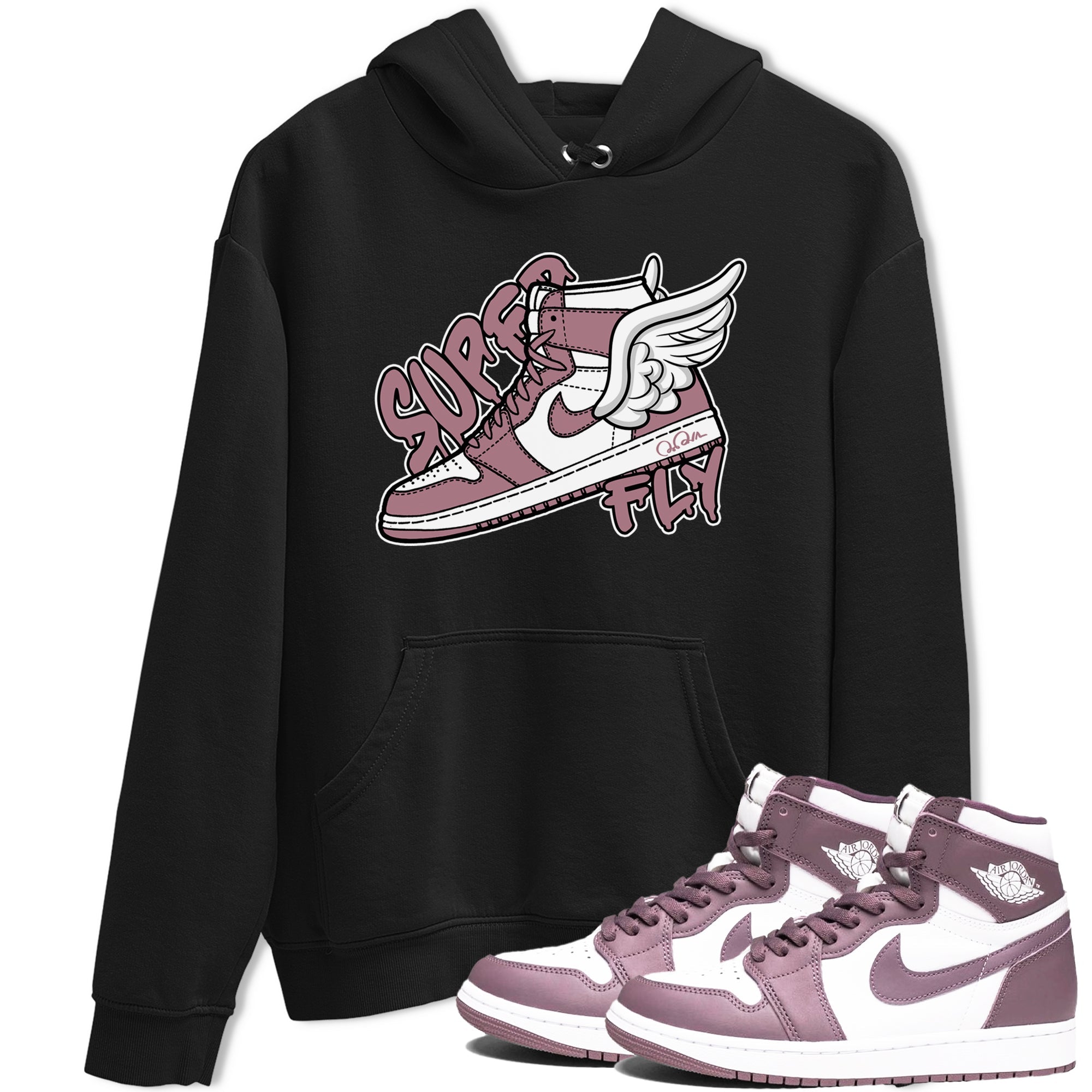 Air Jordan 1 Mauve shirt to match jordans Super Fly crew neck streetwear t-shirt AJ1Mauve Drip Gear Zone Unisex Black 1 Sneaker Matching Tee