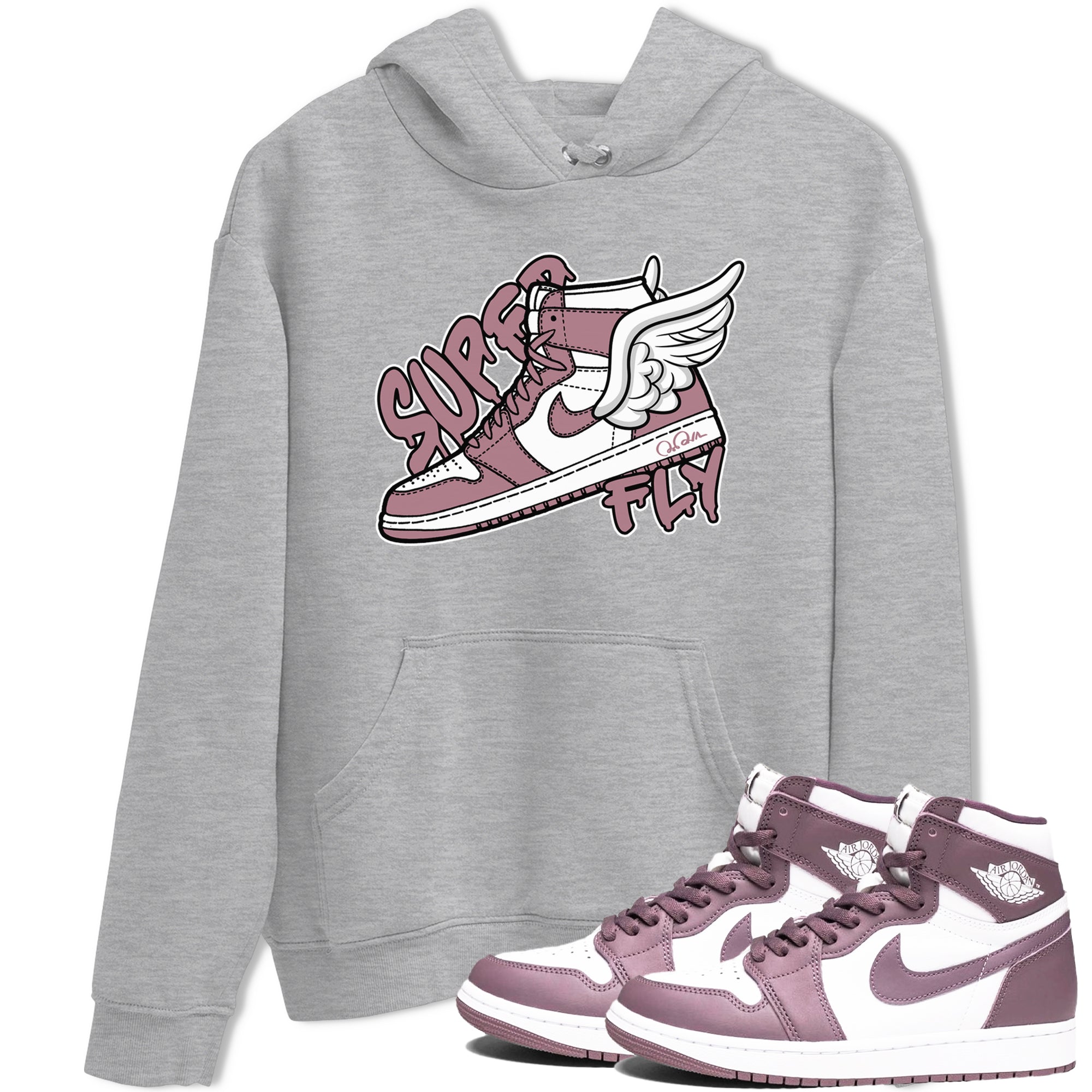 Air Jordan 1 Mauve shirt to match jordans Super Fly crew neck streetwear t-shirt AJ1Mauve Drip Gear Zone Unisex Heather Grey 1 Sneaker Matching Tee