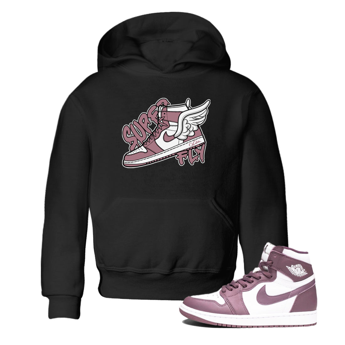 Air Jordan 1 Mauve shirt to match jordans Super Fly crew neck streetwear t-shirt AJ1Mauve Drip Gear Zone Baby Toddler Black 1 Sneaker Matching Tee