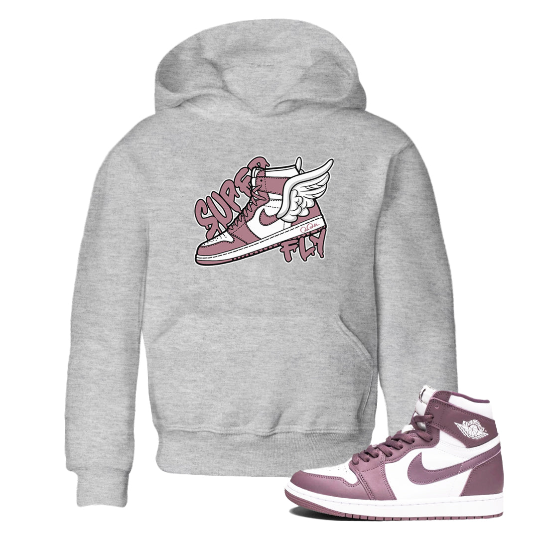 Air Jordan 1 Mauve shirt to match jordans Super Fly crew neck streetwear t-shirt AJ1Mauve Drip Gear Zone Baby Toddler Heather Grey 1 Sneaker Matching Tee