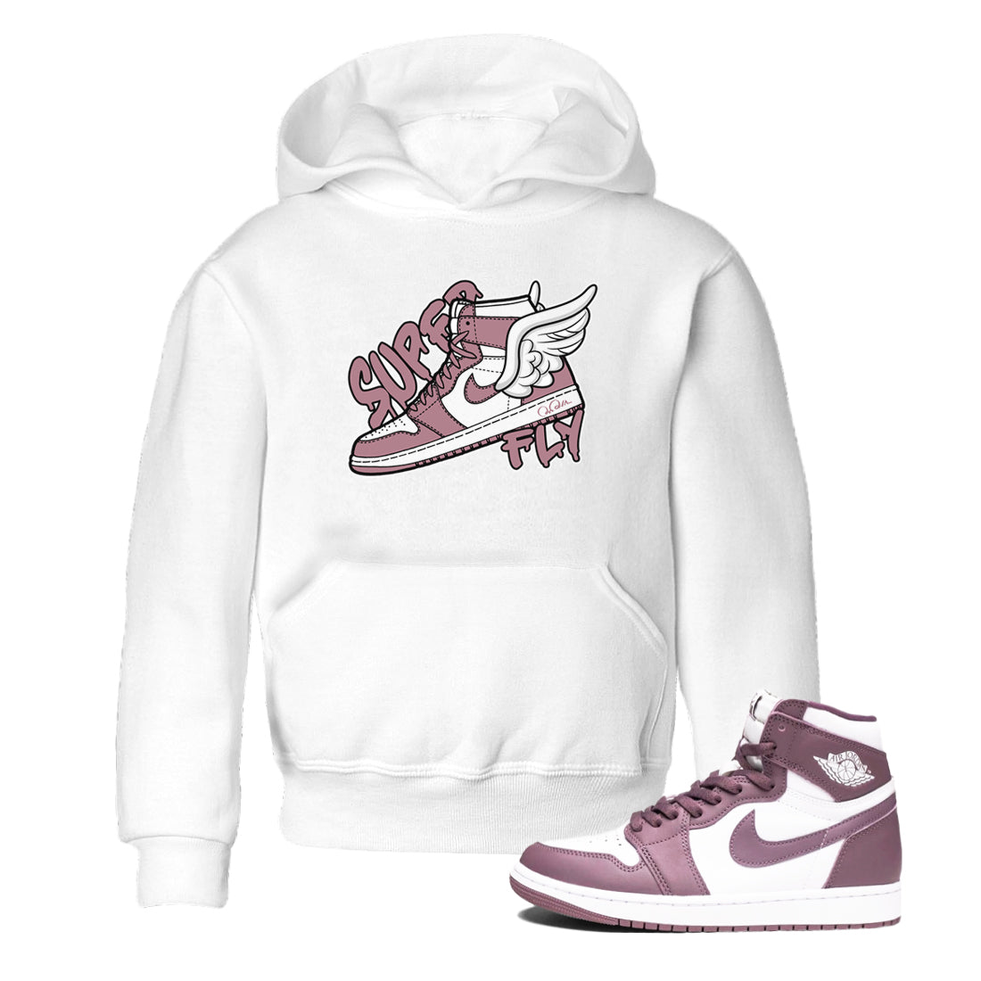 Air Jordan 1 Mauve shirt to match jordans Super Fly crew neck streetwear t-shirt AJ1Mauve Drip Gear Zone Baby Toddler White 1 Sneaker Matching Tee