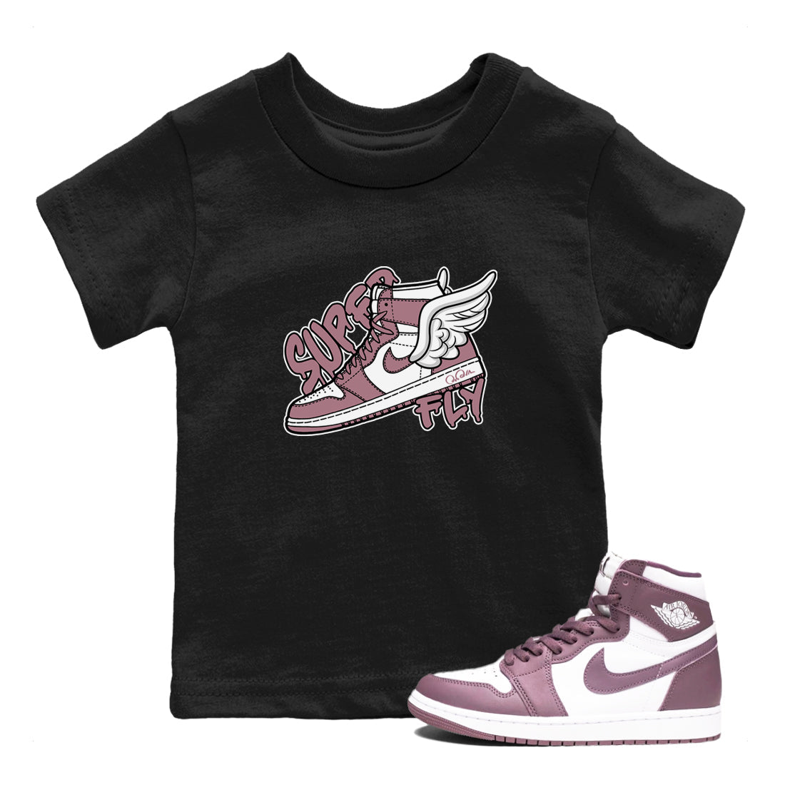 Air Jordan 1 Mauve shirt to match jordans Super Fly crew neck streetwear t-shirt AJ1Mauve Drip Gear Zone Baby Toddler Black 1 Sneaker Matching Tee