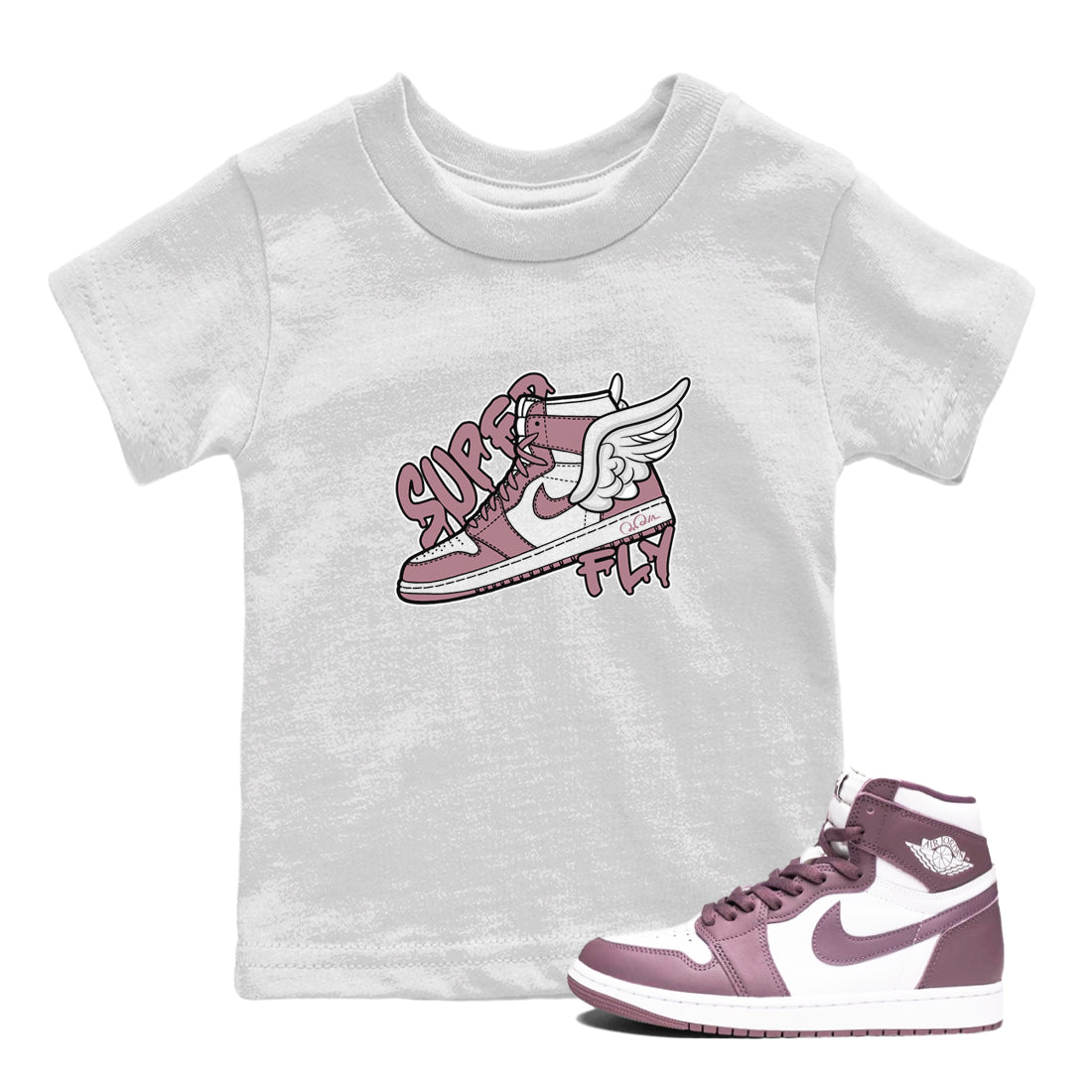Air Jordan 1 Mauve shirt to match jordans Super Fly crew neck streetwear t-shirt AJ1Mauve Drip Gear Zone Baby Toddler White 1 Sneaker Matching Tee