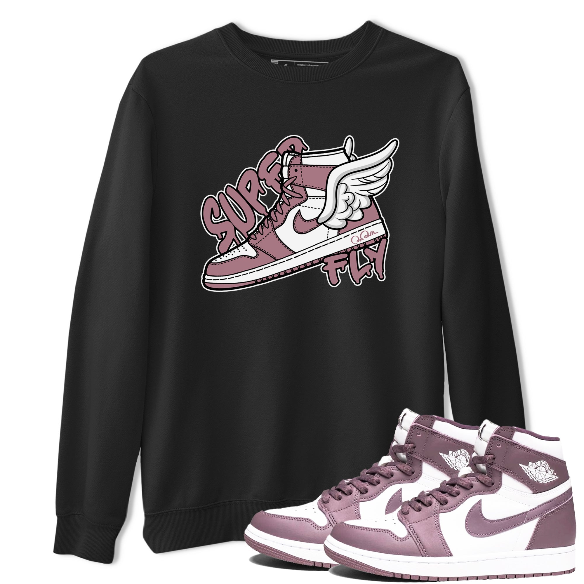 Air Jordan 1 Mauve shirt to match jordans Super Fly crew neck streetwear t-shirt AJ1Mauve Drip Gear Zone Unisex Black 1 Sneaker Matching Tee