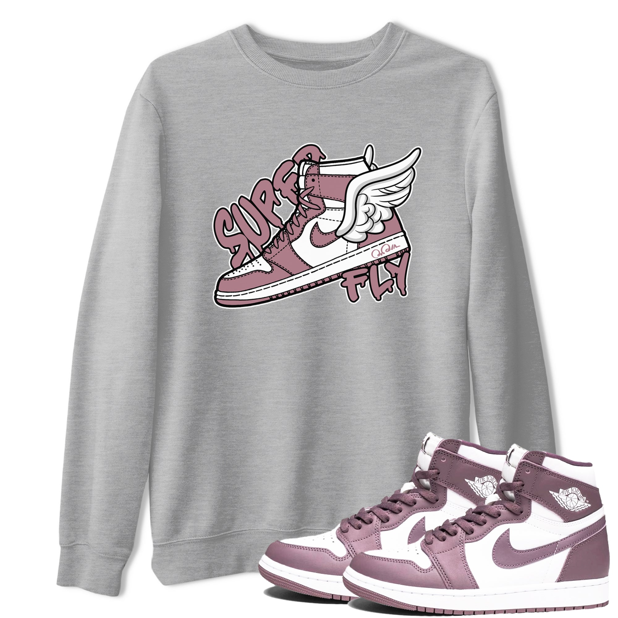 Air Jordan 1 Mauve shirt to match jordans Super Fly crew neck streetwear t-shirt AJ1Mauve Drip Gear Zone Unisex Heather Grey 1 Sneaker Matching Tee