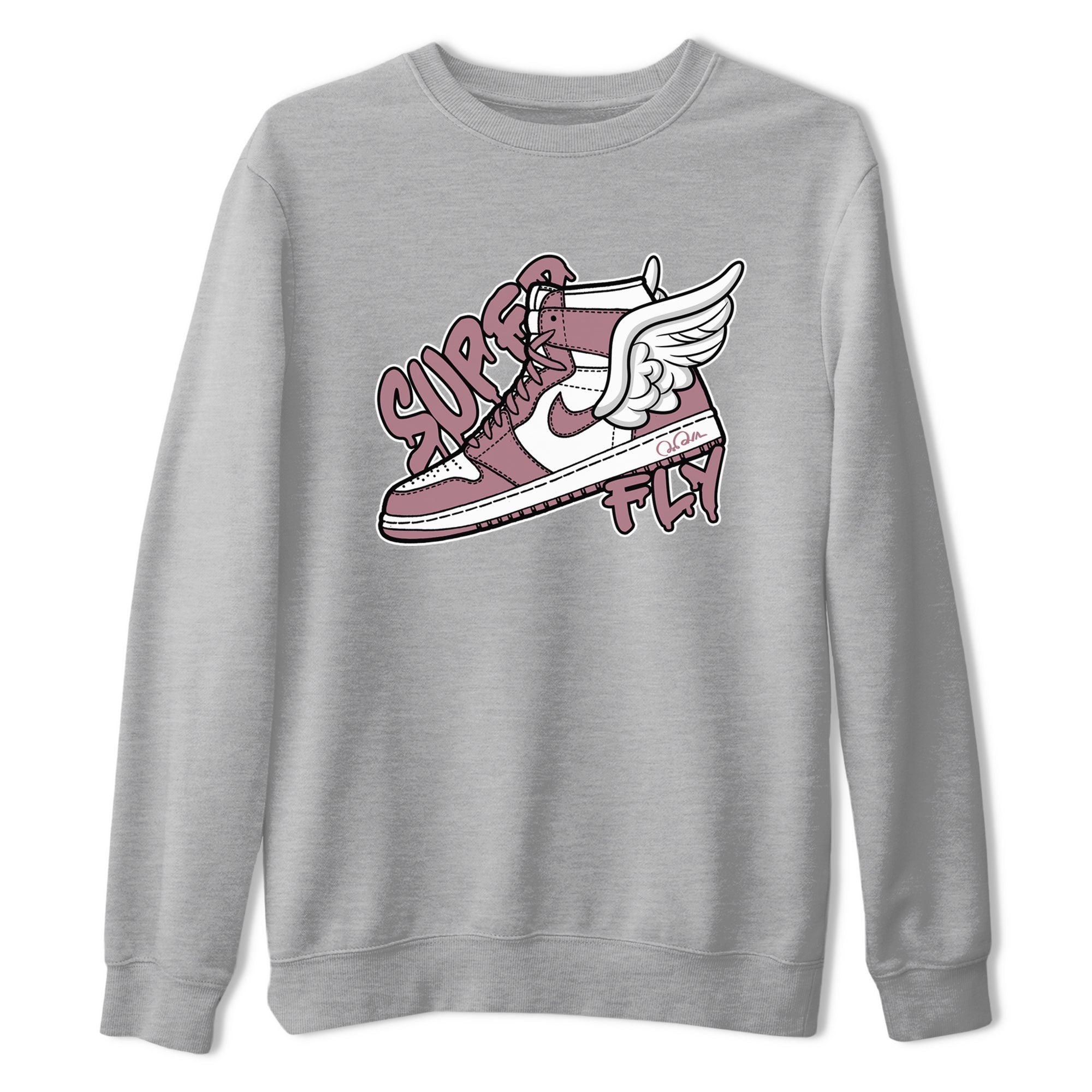Air Jordan 1 Mauve shirt to match jordans Super Fly crew neck streetwear t-shirt AJ1Mauve Drip Gear Zone Unisex Heather Grey 2 Sneaker Matching Tee