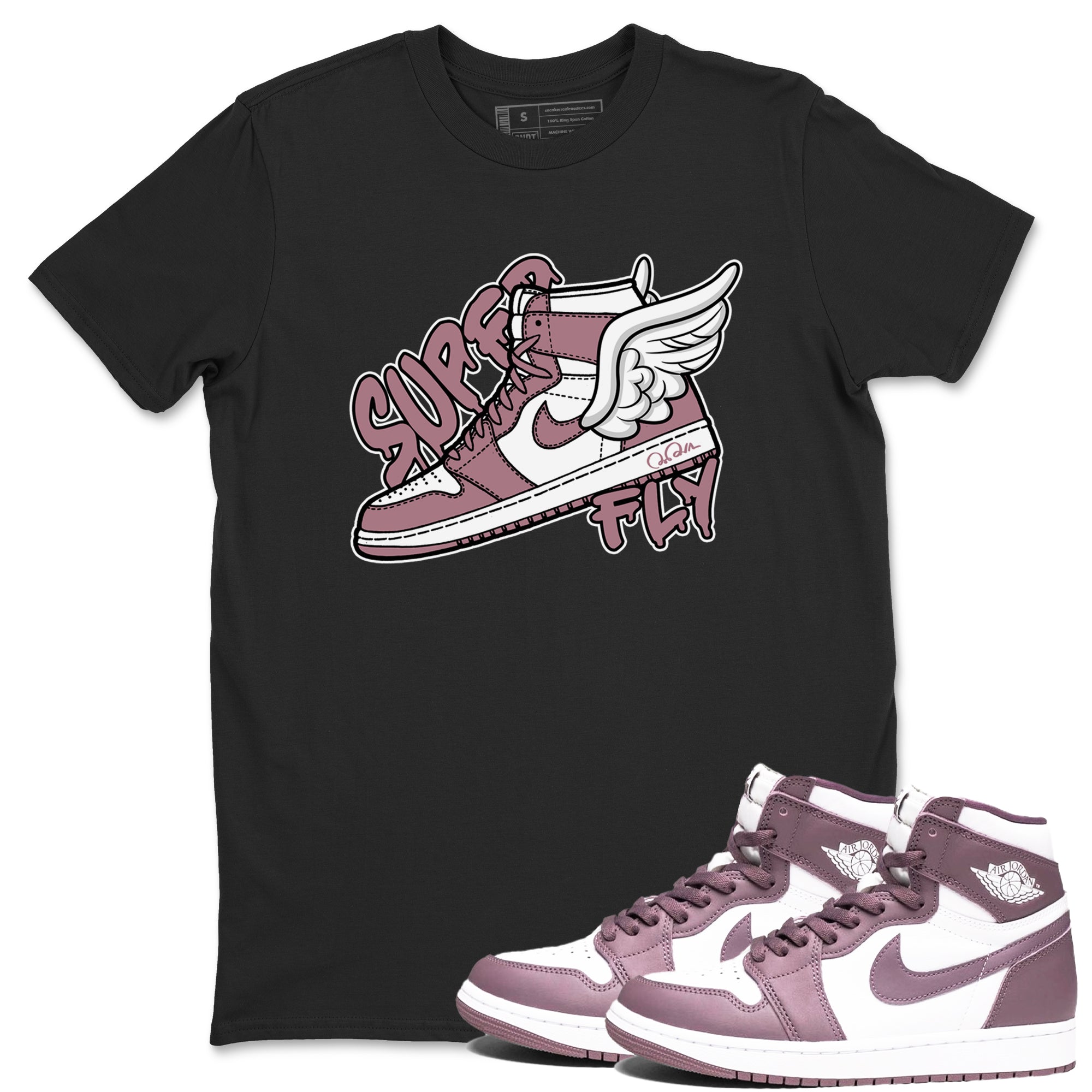 Air Jordan 1 Mauve shirt to match jordans Super Fly crew neck streetwear t-shirt AJ1Mauve Drip Gear Zone Unisex Black 1 Sneaker Matching Tee