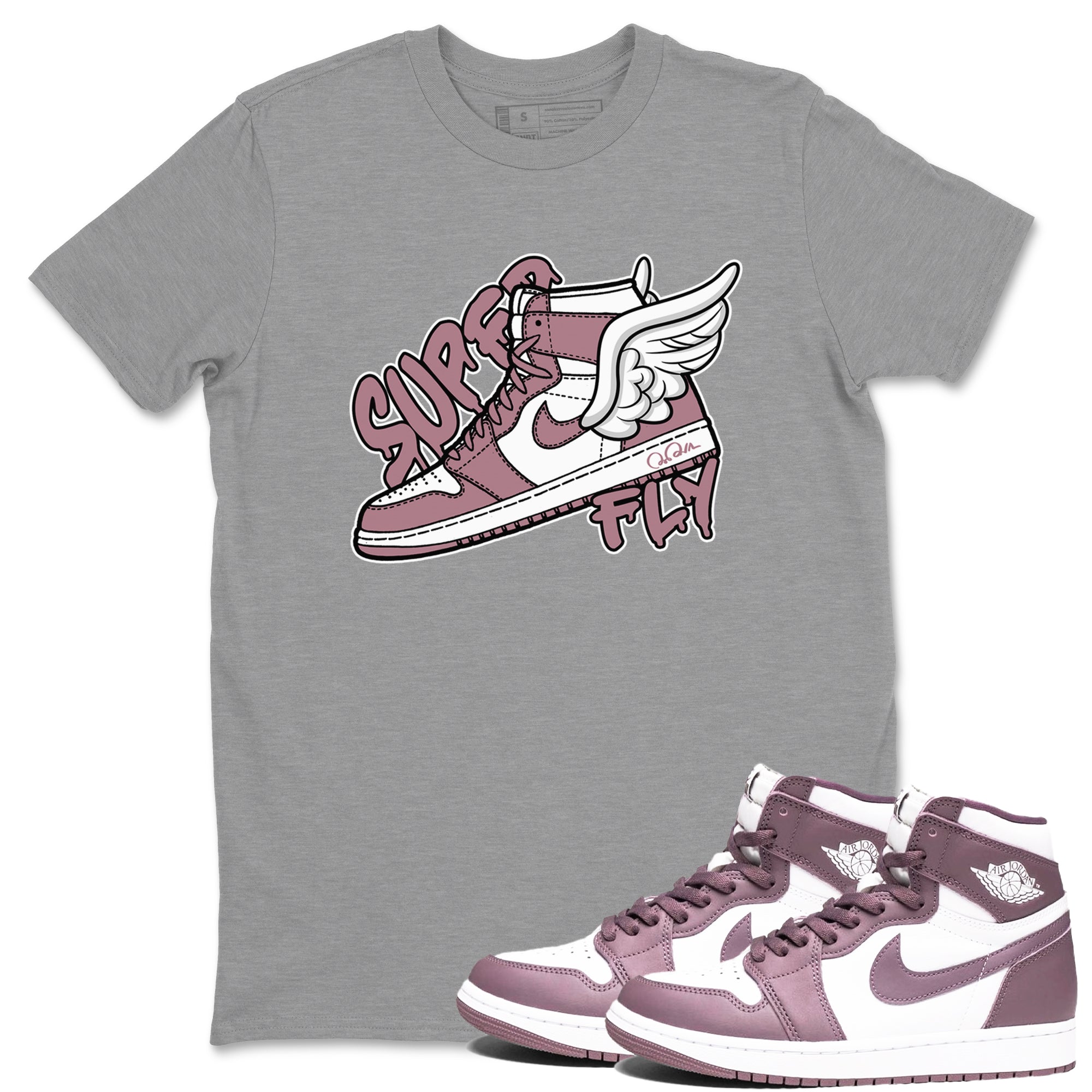 Air Jordan 1 Mauve shirt to match jordans Super Fly crew neck streetwear t-shirt AJ1Mauve Drip Gear Zone Unisex Heather Grey 1 Sneaker Matching Tee
