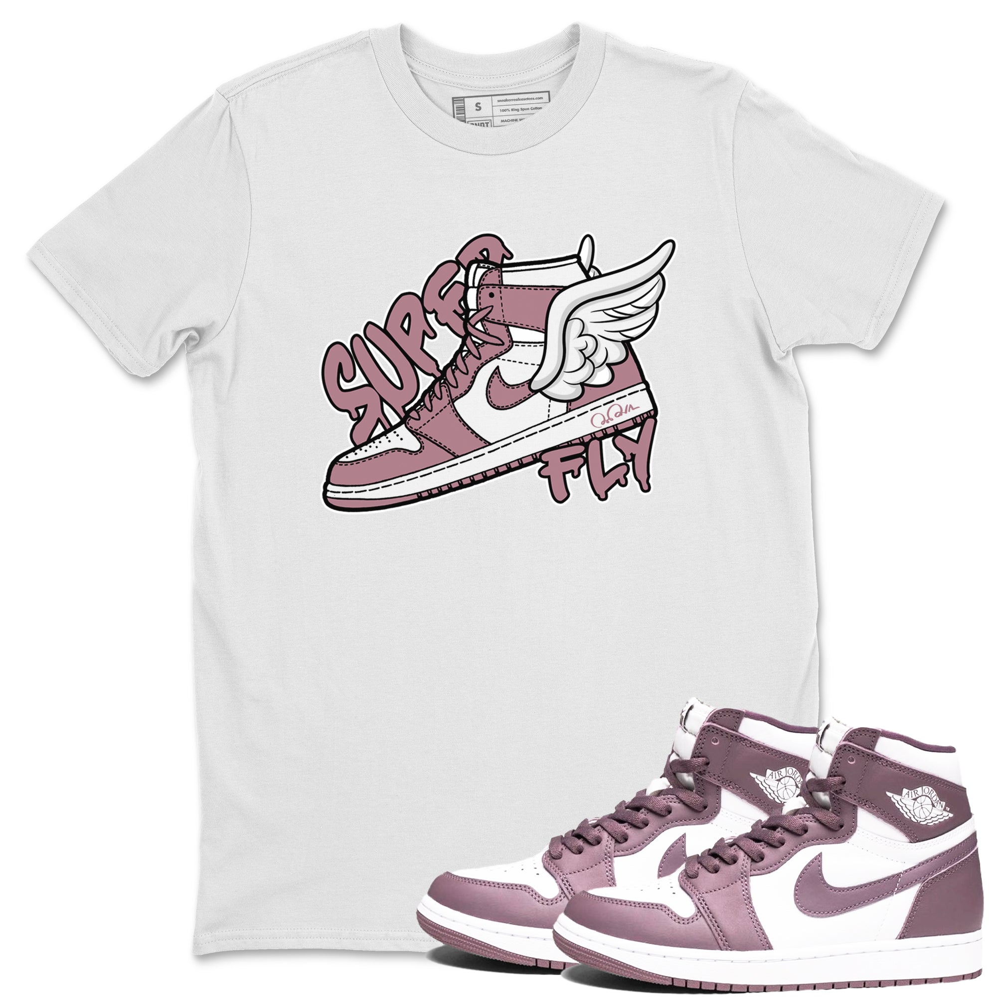 Air Jordan 1 Mauve shirt to match jordans Super Fly crew neck streetwear t-shirt AJ1Mauve Drip Gear Zone Unisex White 1 Sneaker Matching Tee