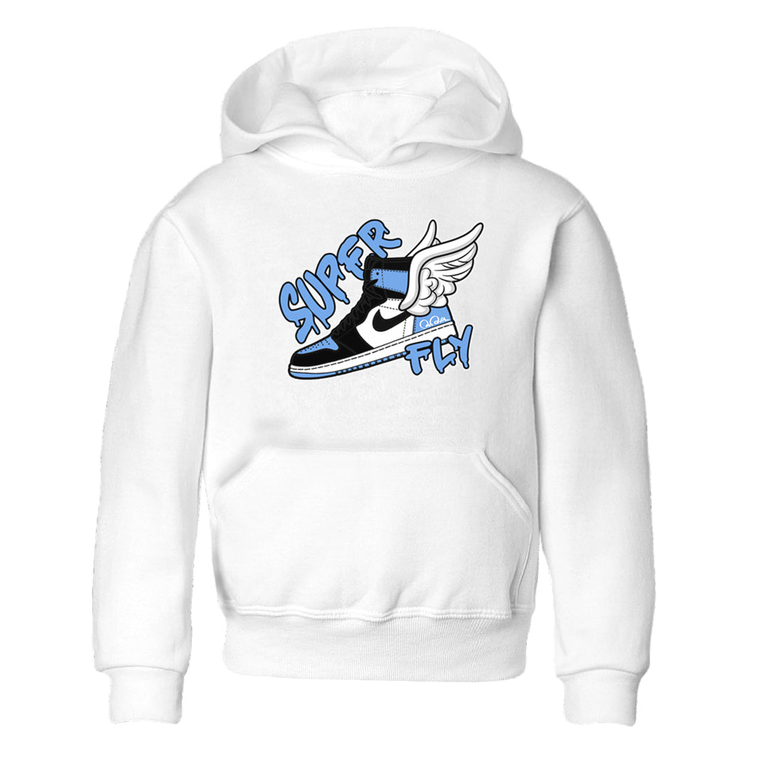 Air Jordan 1 University Blue Sneaker Match Tees Super Fly Sneaker Tees AJ1 University Blue Sneaker Release Tees Kids Shirts White 2