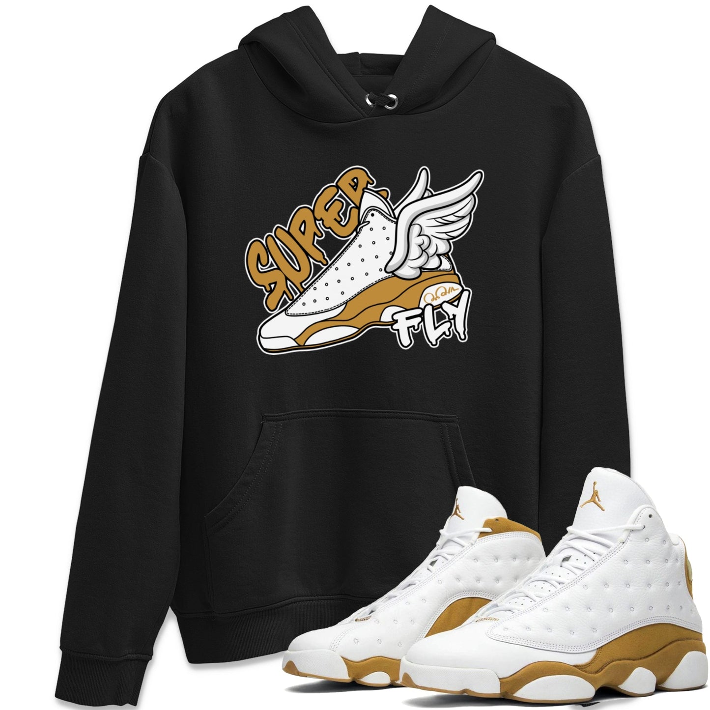 Air Jordan 13 Wheat Sneaker Match Tees Super Fly Sneaker Tees AJ13 Wheat Sneaker Release Tees Unisex Shirts Black 1