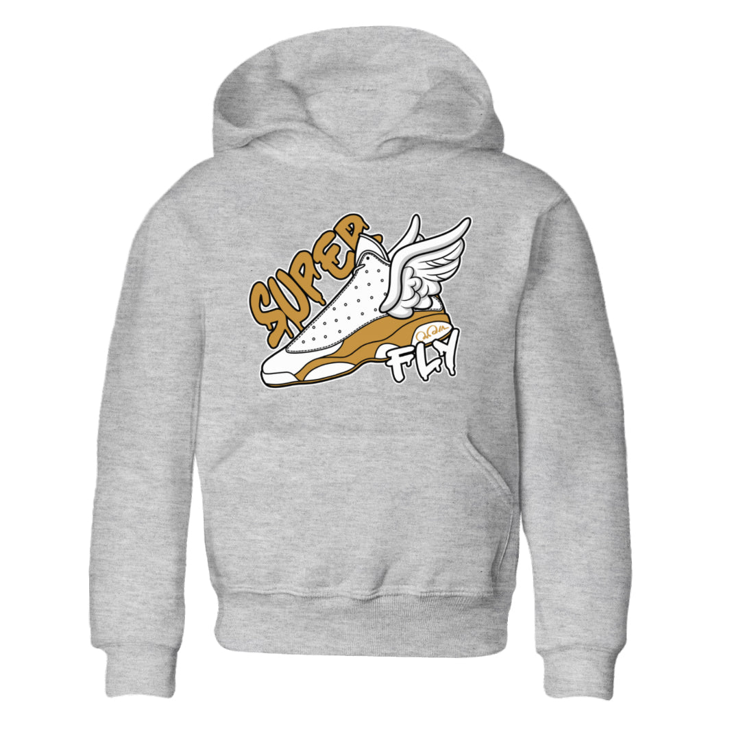 Air Jordan 13 Wheat Sneaker Match Tees Super Fly Sneaker Tees AJ13 Wheat Sneaker Release Tees Kids Shirts Heather Grey 2