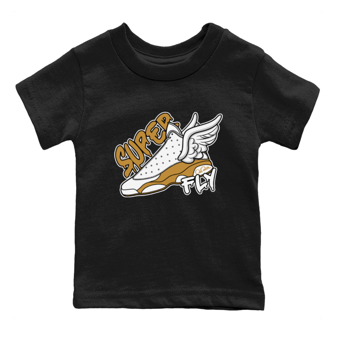 Air Jordan 13 Wheat Sneaker Match Tees Super Fly Sneaker Tees AJ13 Wheat Sneaker Release Tees Kids Shirts Black 2