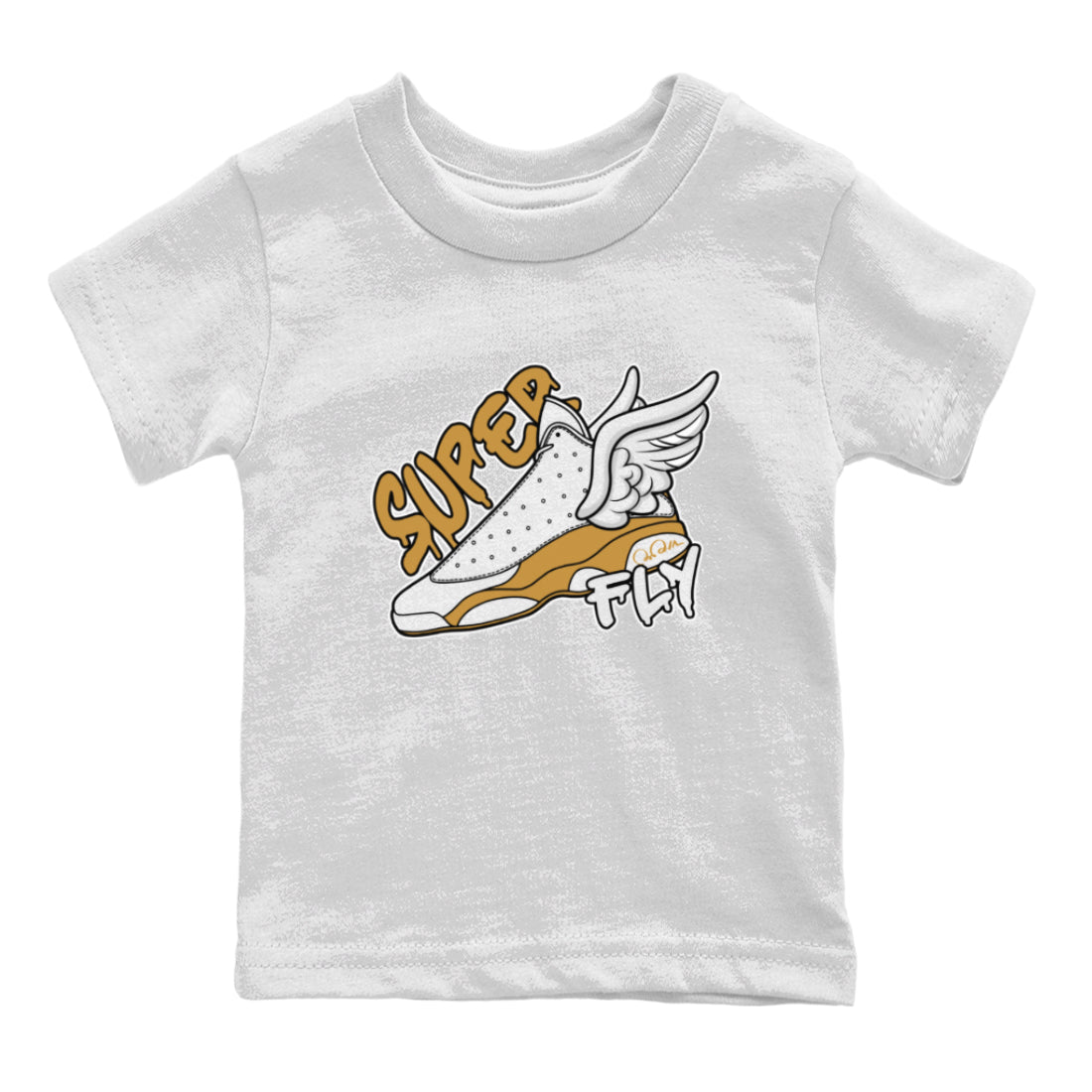 Air Jordan 13 Wheat Sneaker Match Tees Super Fly Sneaker Tees AJ13 Wheat Sneaker Release Tees Kids Shirts White 2