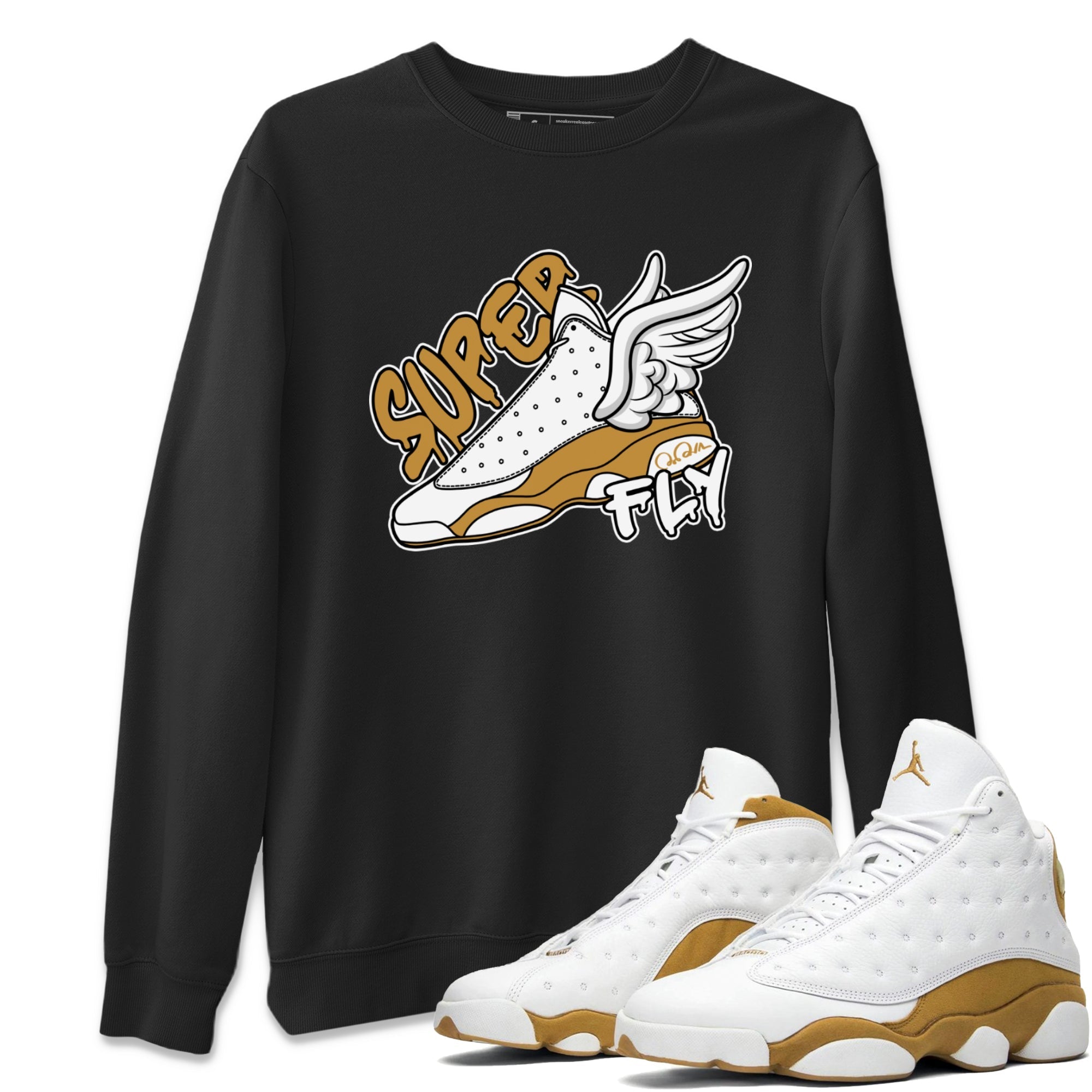 Air Jordan 13 Wheat Sneaker Match Tees Super Fly Sneaker Tees AJ13 Wheat Sneaker Release Tees Unisex Shirts Black 1