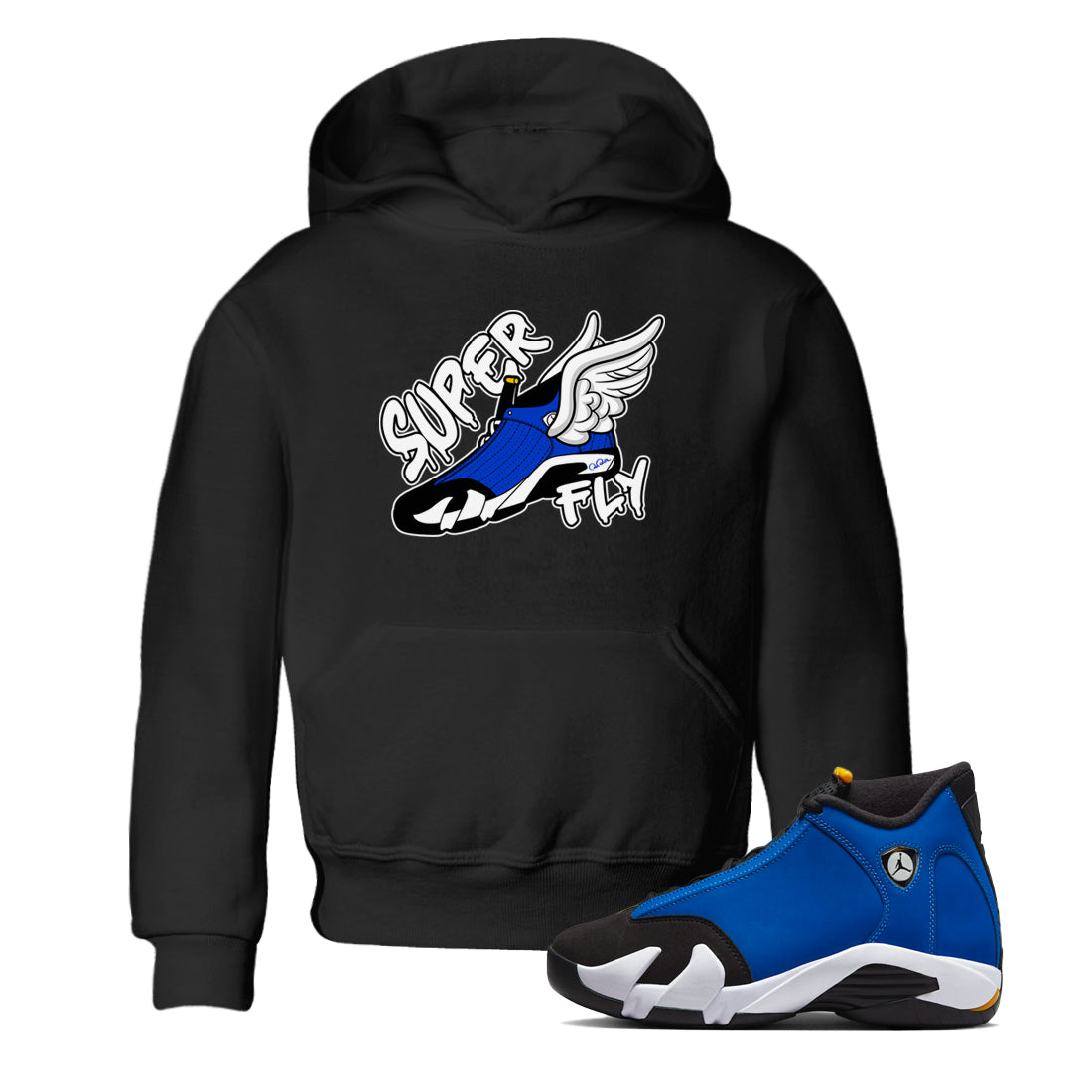 Air Jordan 14 Laney Sneaker Match Tees Super Fly Sneaker Tees AJ14 Laney Sneaker Release Tees Kids Shirts Black 1