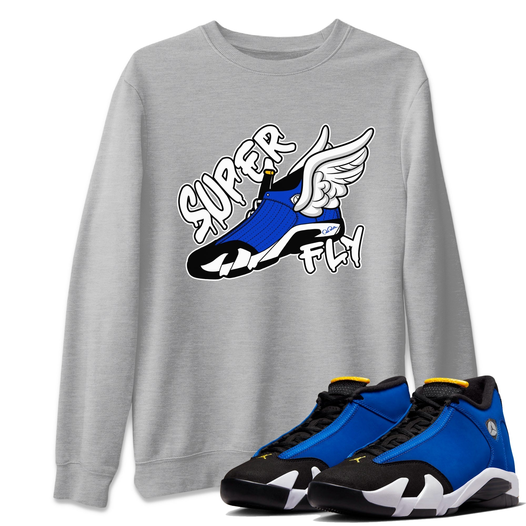 Air Jordan 14 Laney Sneaker Match Tees Super Fly Sneaker Tees AJ14 Laney Sneaker Release Tees Unisex Shirts Heather Grey 1