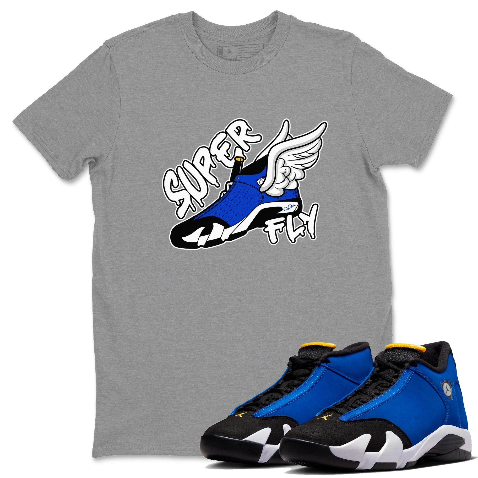 Air Jordan 14 Laney Sneaker Match Tees Super Fly Sneaker Tees AJ14 Laney Sneaker Release Tees Unisex Shirts Heather Grey 1