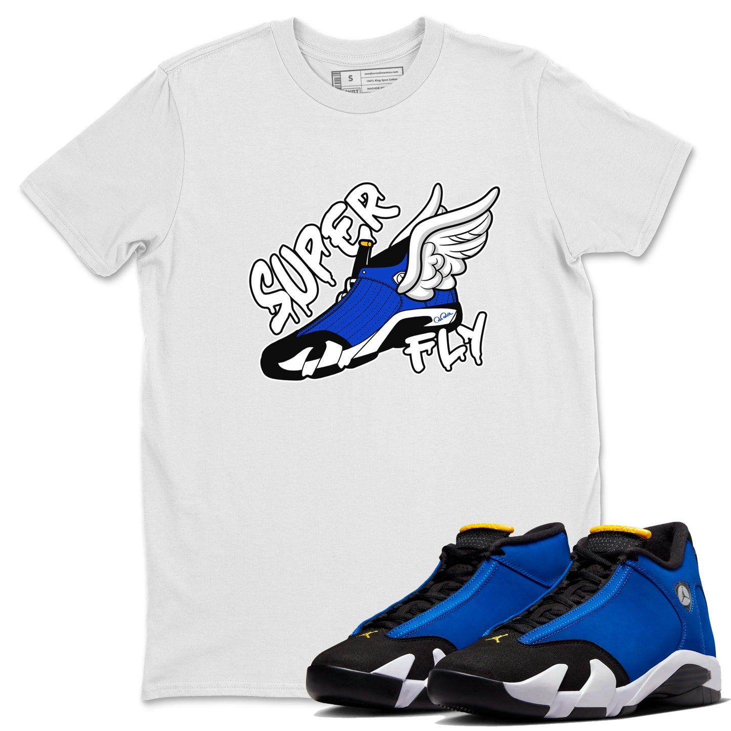 Air Jordan 14 Laney Sneaker Match Tees Super Fly Sneaker Tees AJ14 Laney Sneaker Release Tees Unisex Shirts White 1