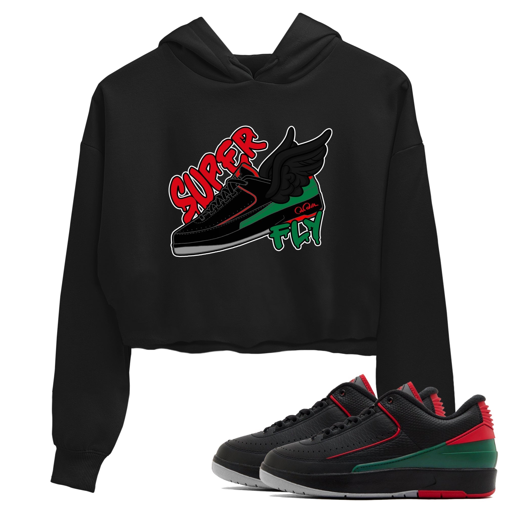Jordan 2 Low Christmas X-mas Holiday special gift shirt to match jordans Super Fly sneaker tees Air Jordan 2 Christmas Drip Gear Zone Black 1 Crop T-Shirt