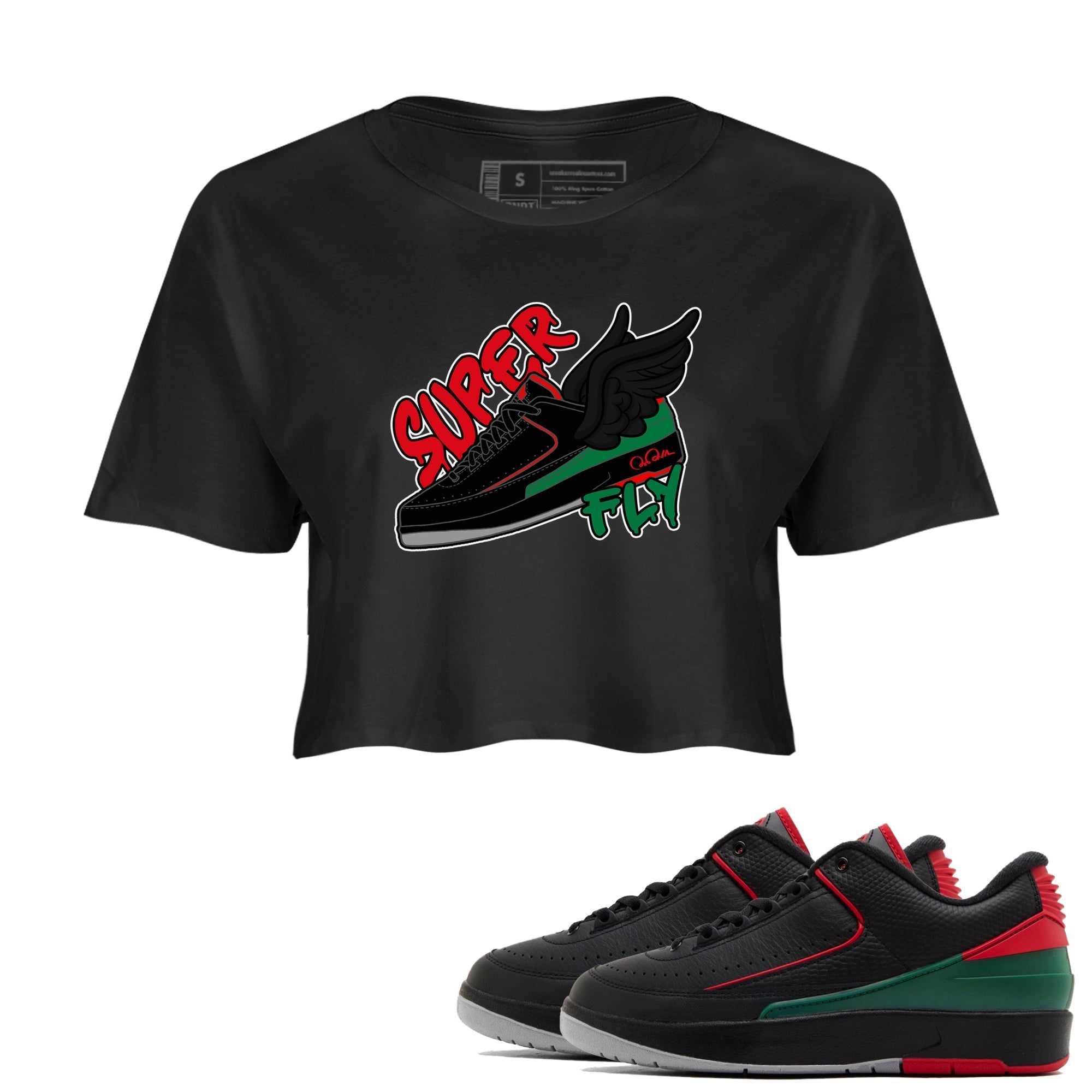 Jordan 2 Low Christmas X-mas Holiday special gift shirt to match jordans Super Fly sneaker tees Air Jordan 2 Christmas Drip Gear Zone Black 1 Crop T-Shirt