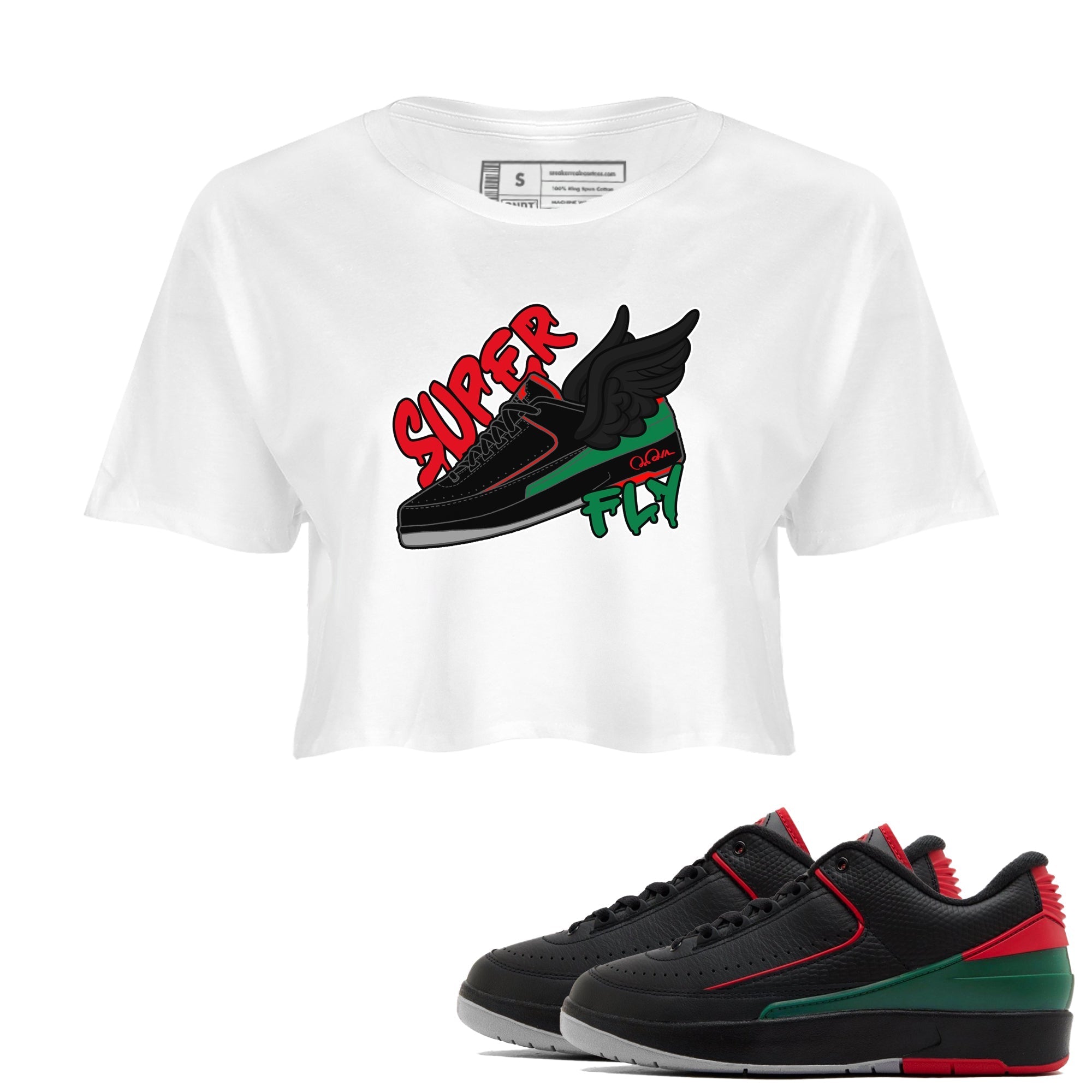 Jordan 2 Low Christmas X-mas Holiday special gift shirt to match jordans Super Fly sneaker tees Air Jordan 2 Christmas Drip Gear Zone White 1 Crop T-Shirt