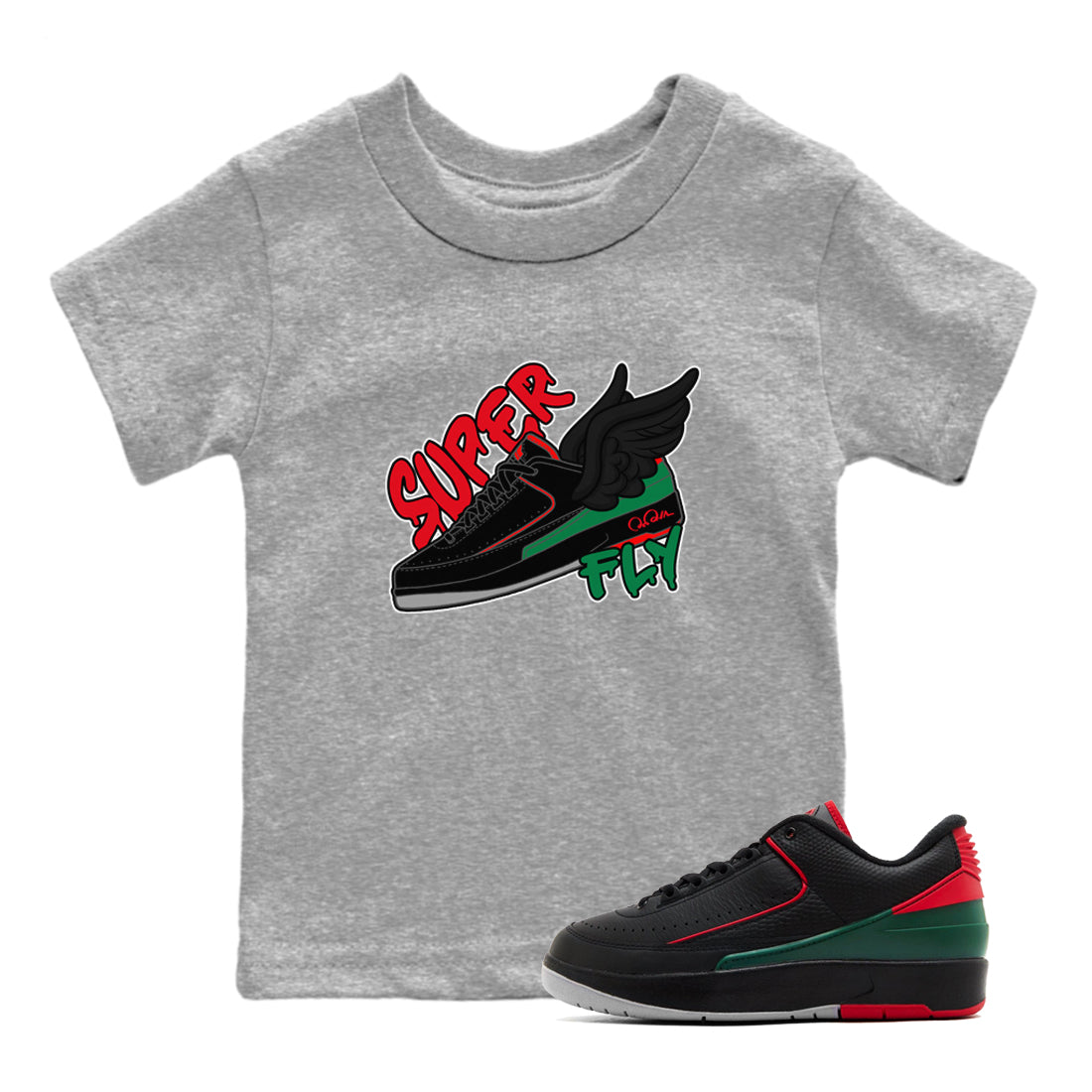 Jordan 2 Low Christmas X-mas Holiday special gift shirt to match jordans Super Fly sneaker tees Air Jordan 2 Christmas Drip Gear Zone Baby Toddler Heather Grey 1 T-Shirt