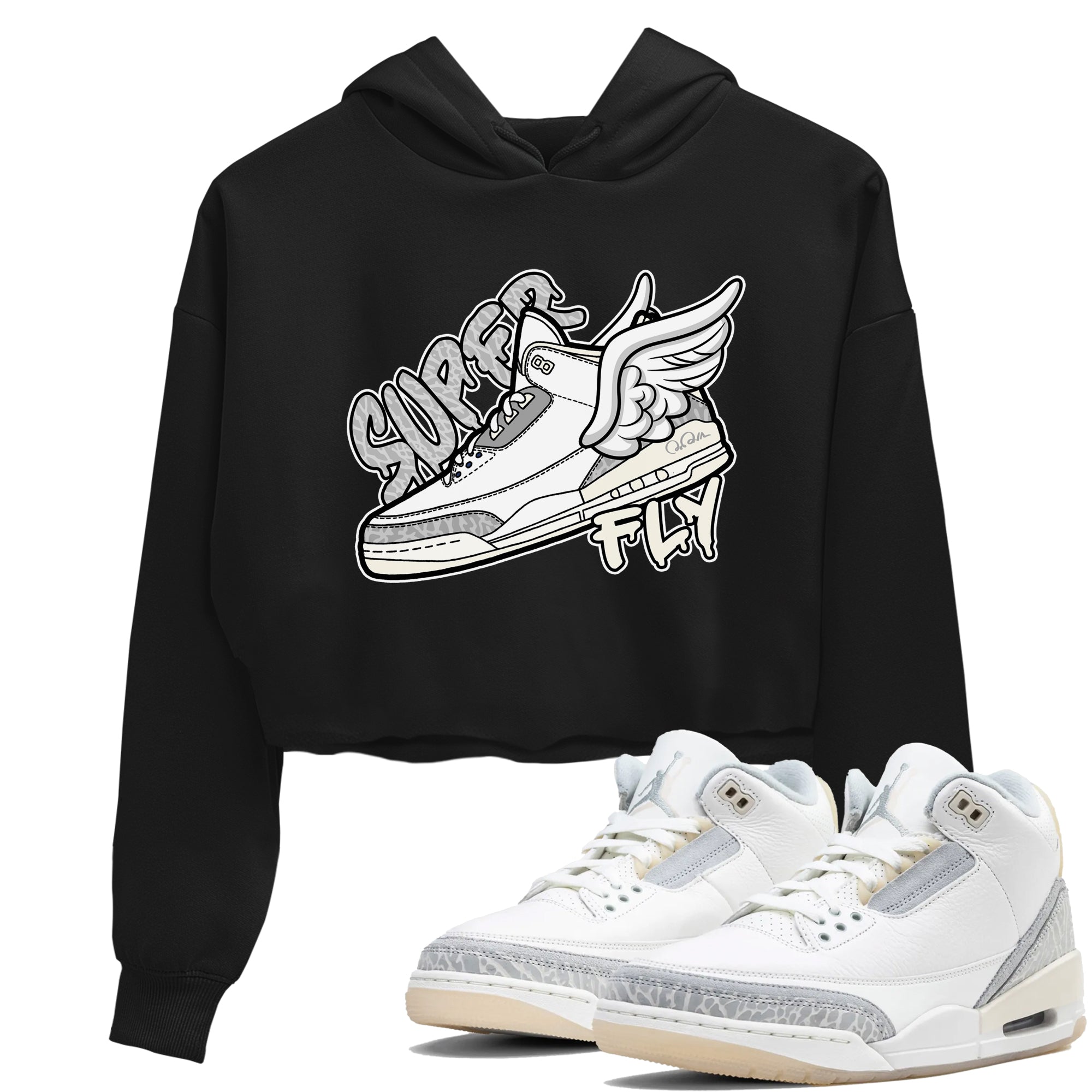 3s Ivory shirt to match jordans Super Fly sneaker tees Air Jordan 3 Ivory Drip Gear Zone Black 1 crop length shirt