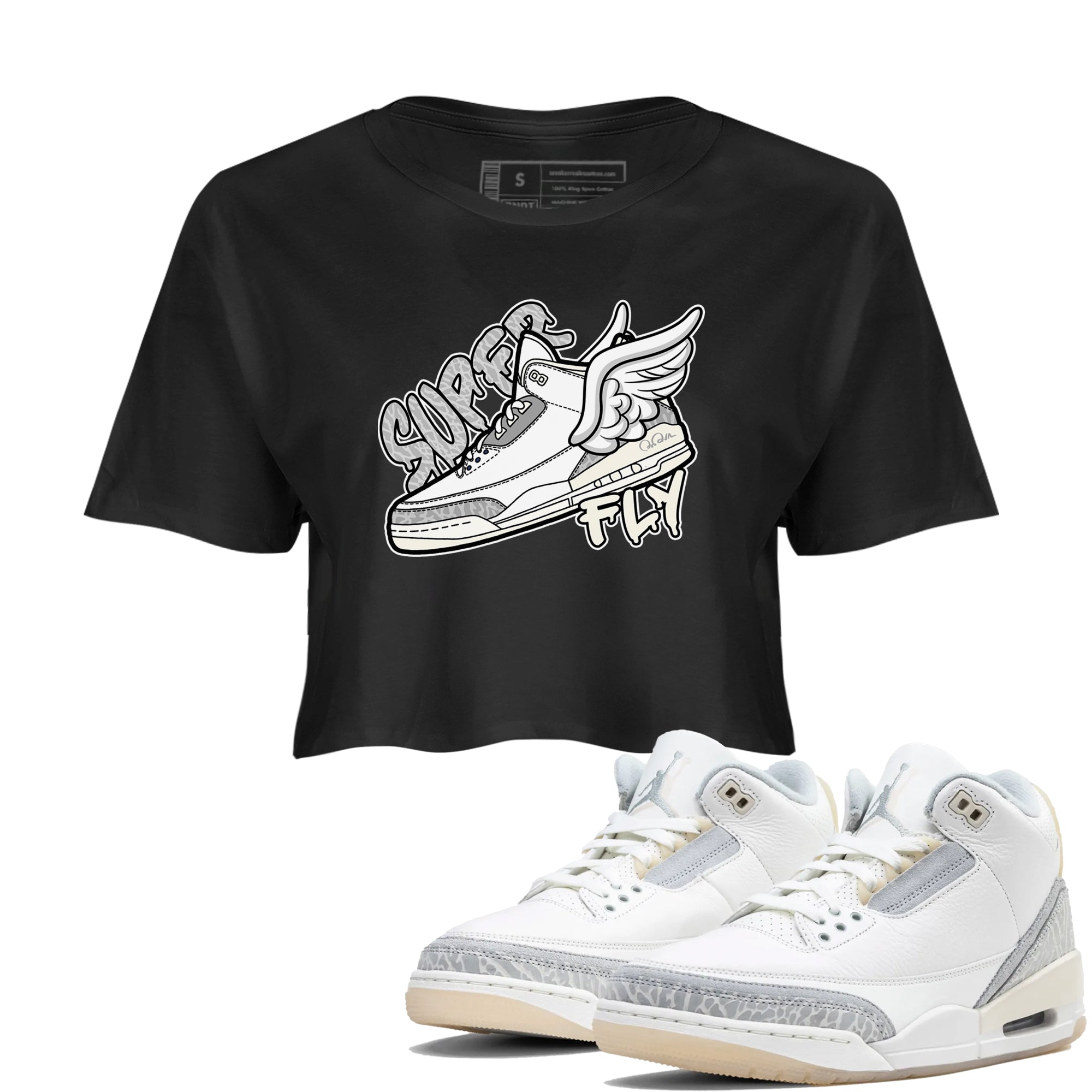 3s Ivory shirt to match jordans Super Fly sneaker tees Air Jordan 3 Ivory Drip Gear Zone Black 1 crop length shirt