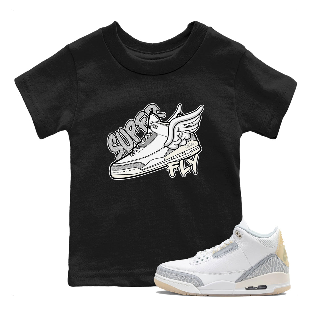 3s Ivory shirt to match jordans Super Fly sneaker tees Air Jordan 3 Ivory Drip Gear Zone baby toddler Black 1 cotton Shirt
