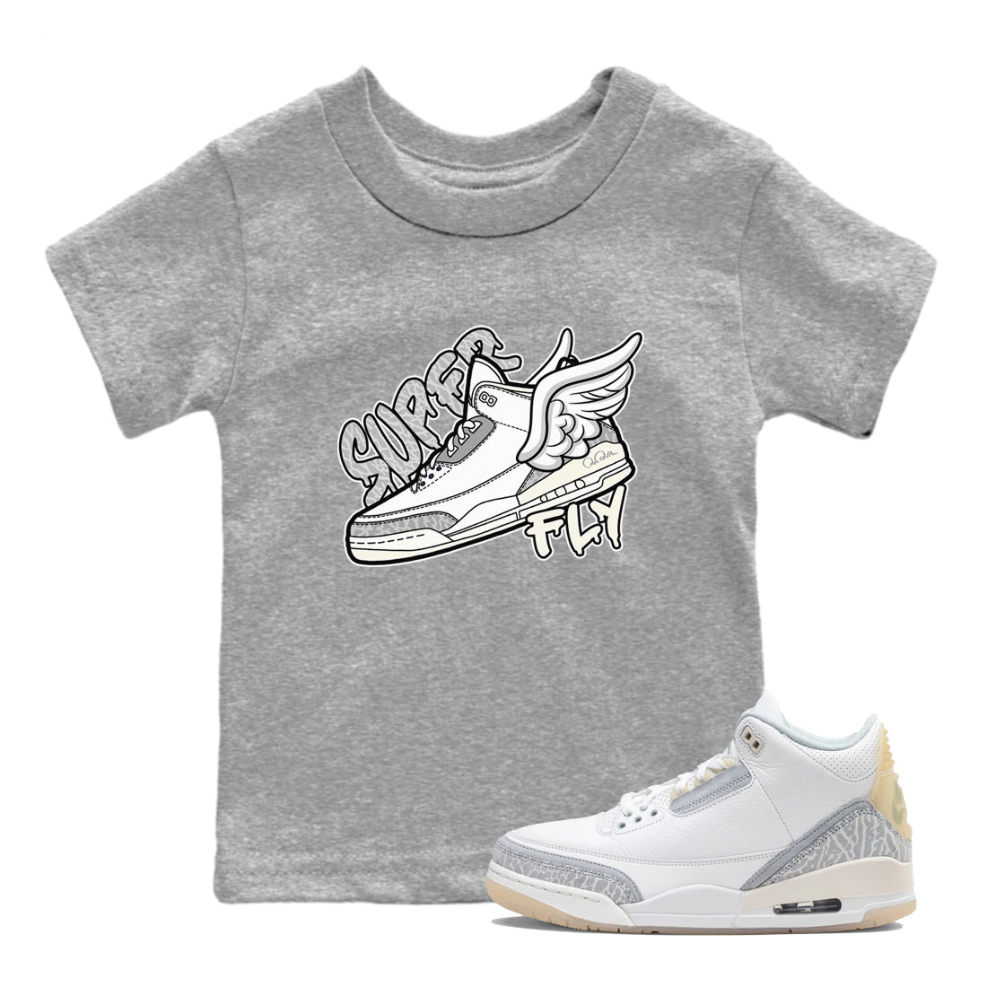 3s Ivory shirt to match jordans Super Fly sneaker tees Air Jordan 3 Ivory Drip Gear Zone baby toddler Heather Grey 1 cotton Shirt